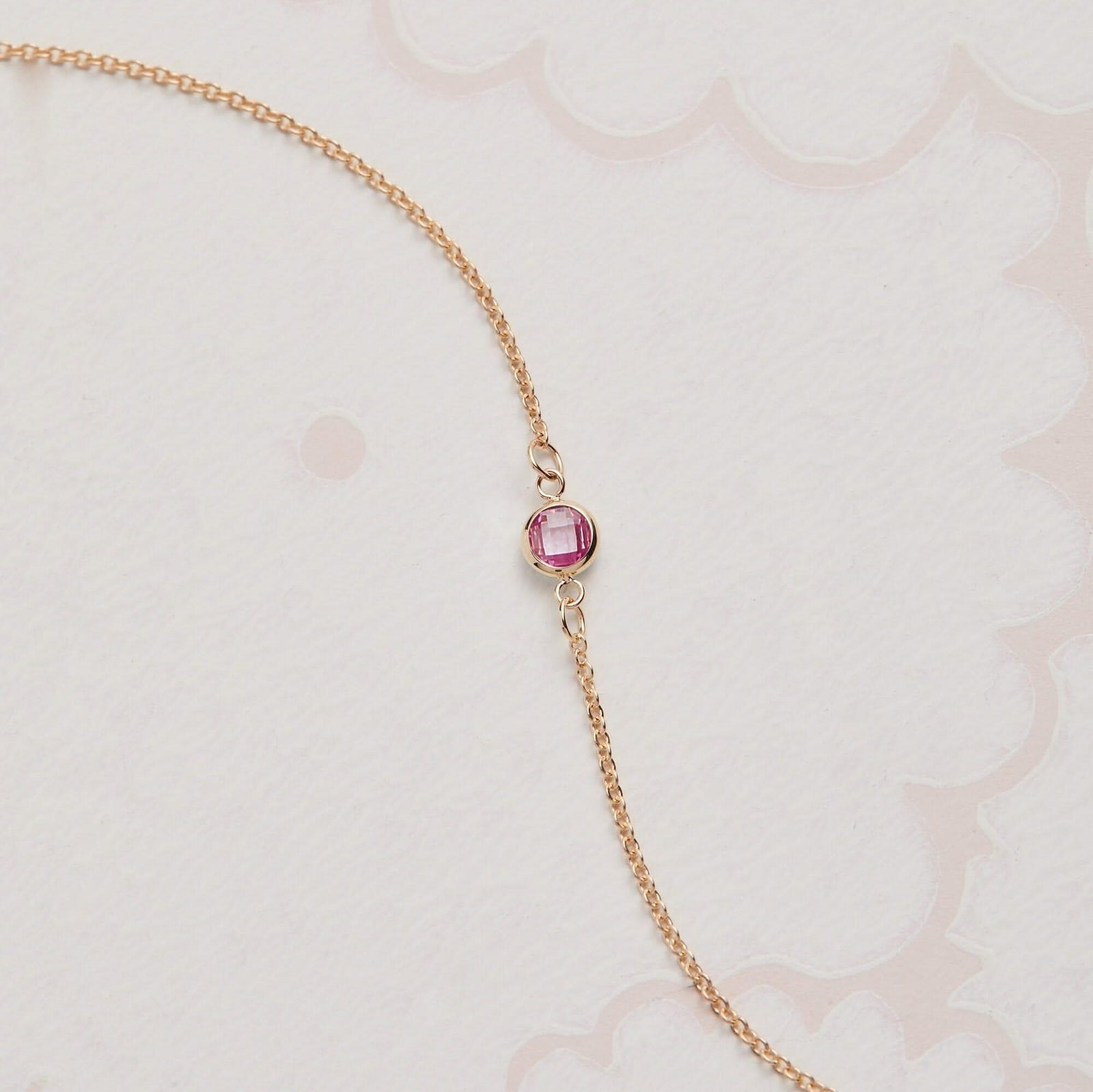 Petite 1 Pink Sapphire Necklace in 14k Gold (October)