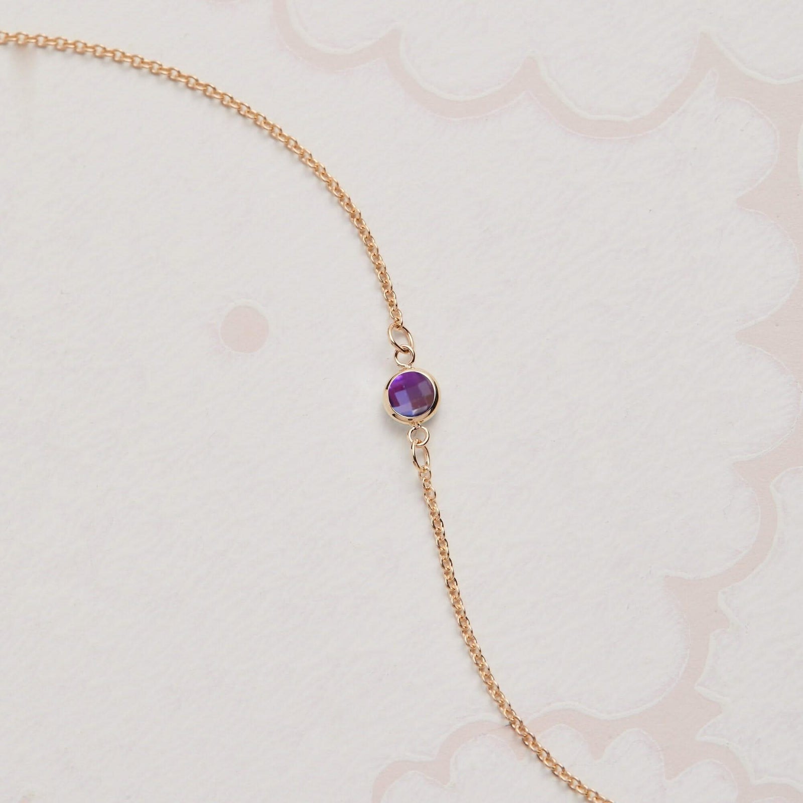 Petite 1 Amethyst Necklace in 14k Gold (February)