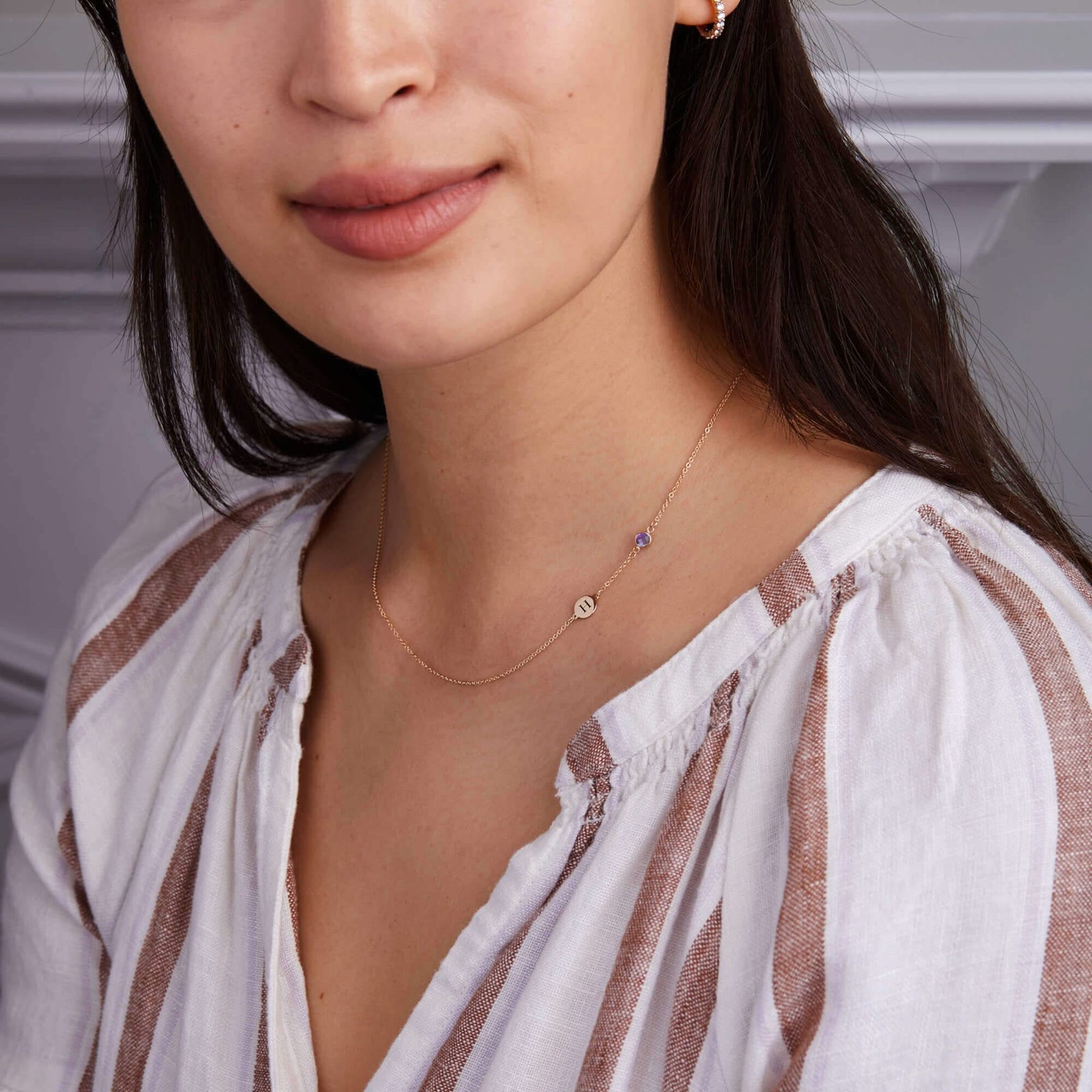 1 Letter & 1 Petite Amethyst Necklace in 14k Gold (February)