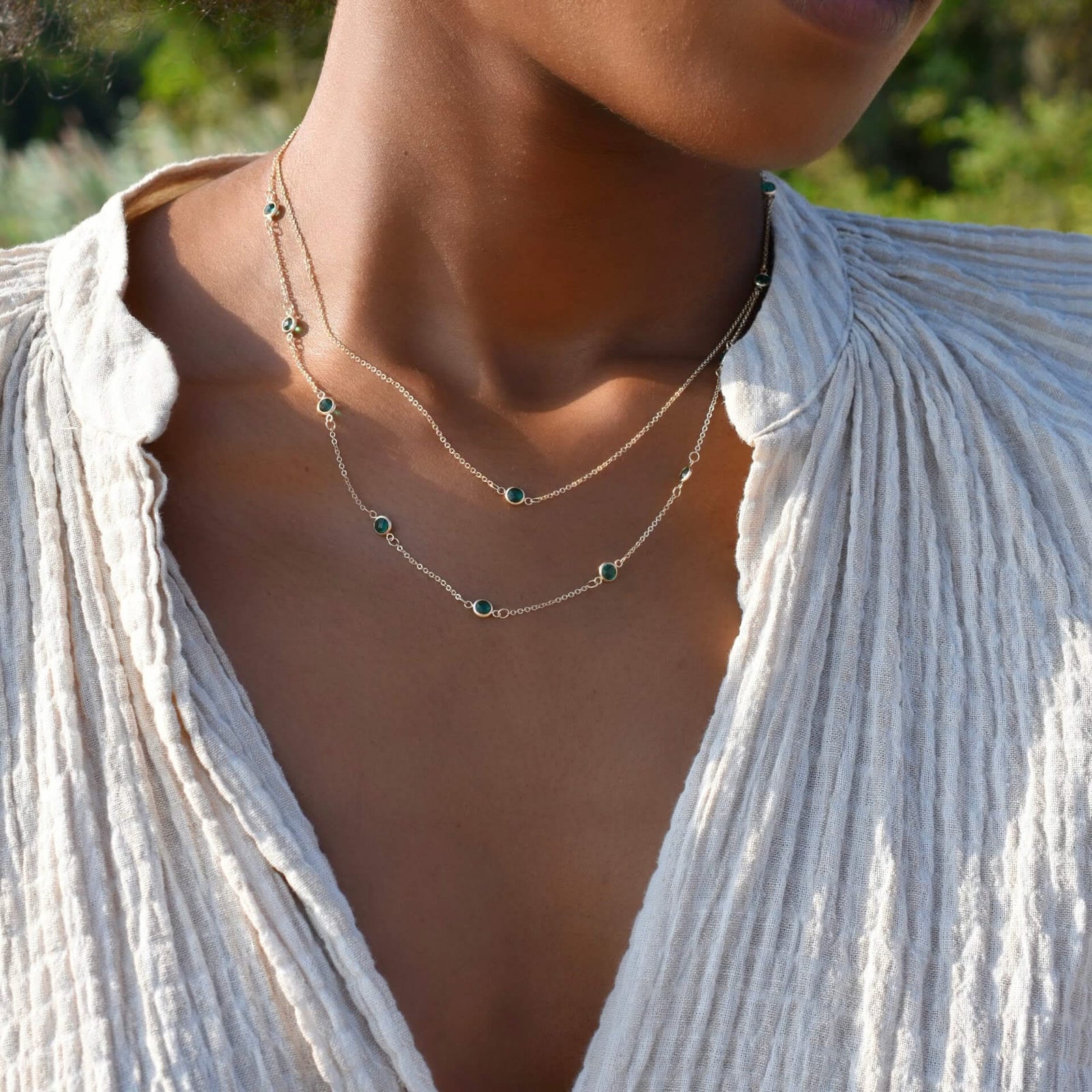 Bayberry 11 Emerald Necklace in 14k Gold (May)