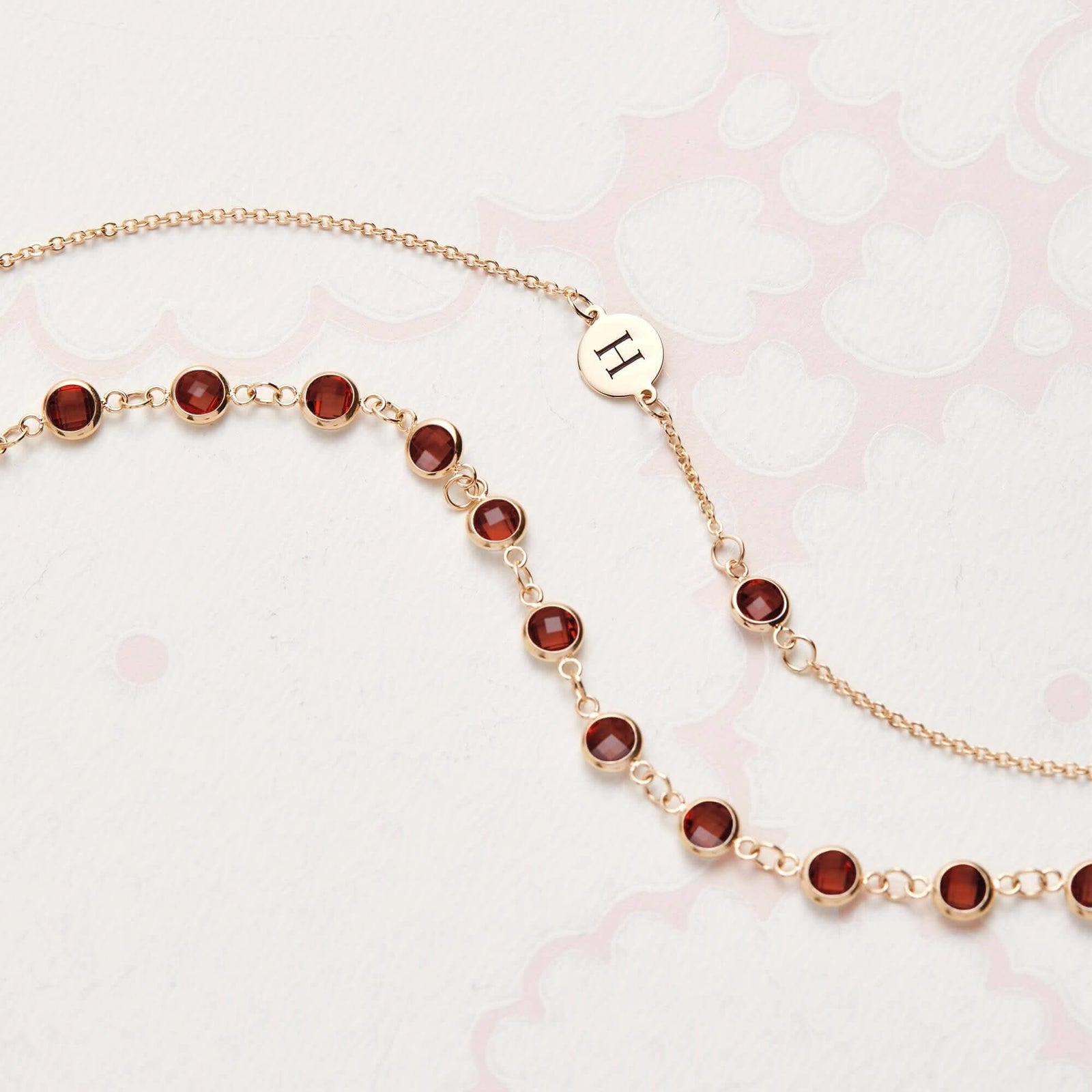 1 Letter & 1 Petite Garnet Necklace in 14k Gold (January)