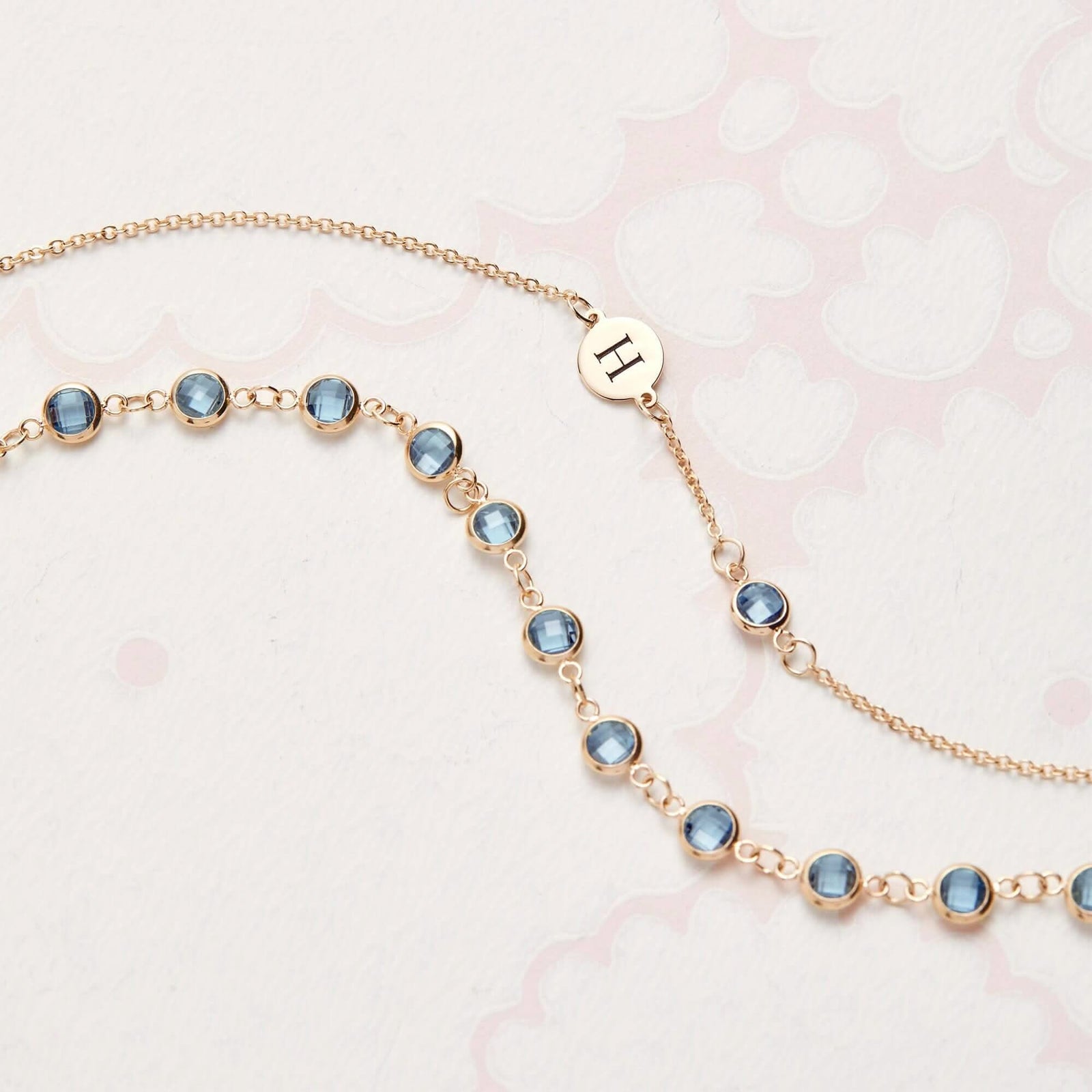 1 Letter & 1 Petite Nantucket Blue Topaz Bracelet in 14k Gold (December)