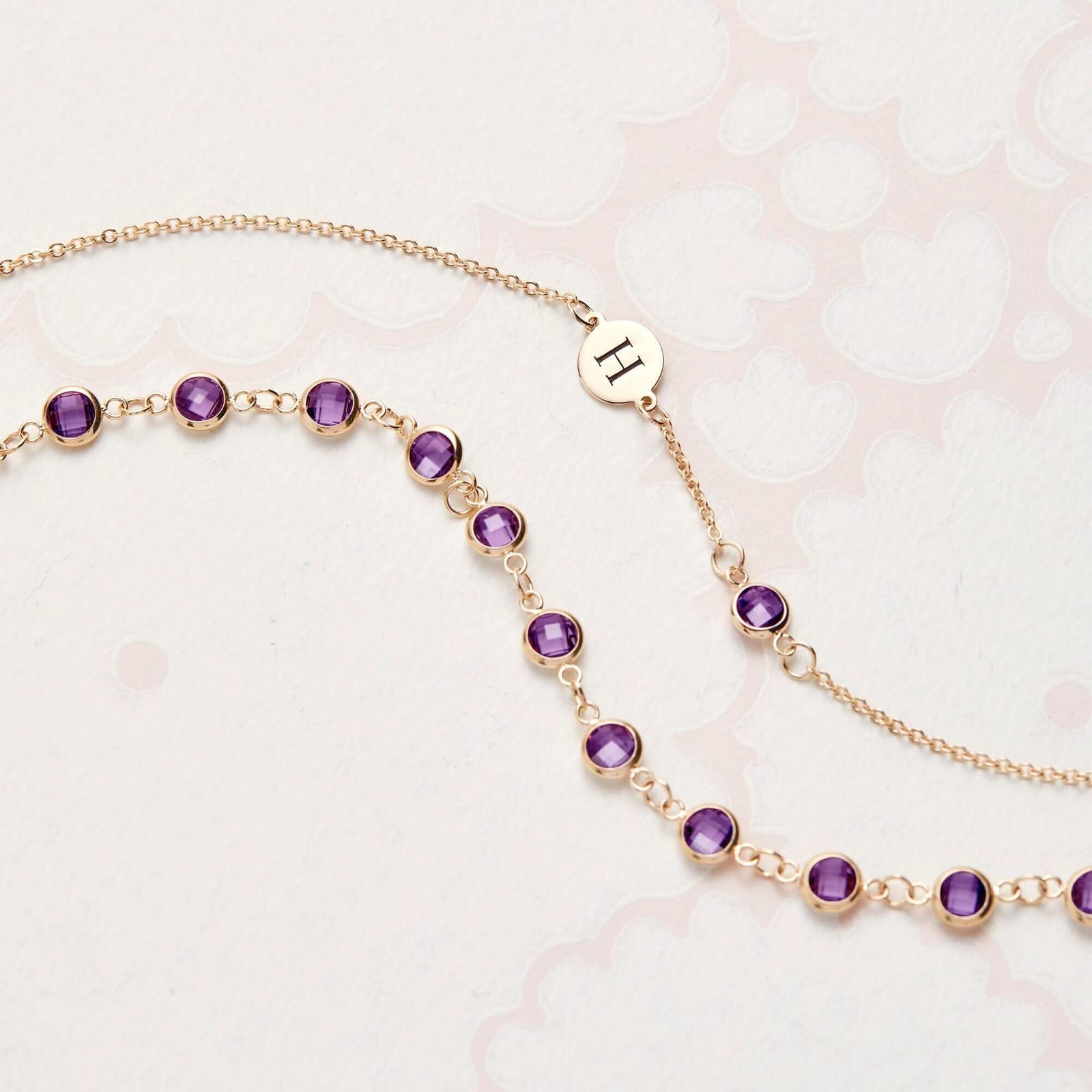 1 Letter & 1 Petite Amethyst Necklace in 14k Gold (February)