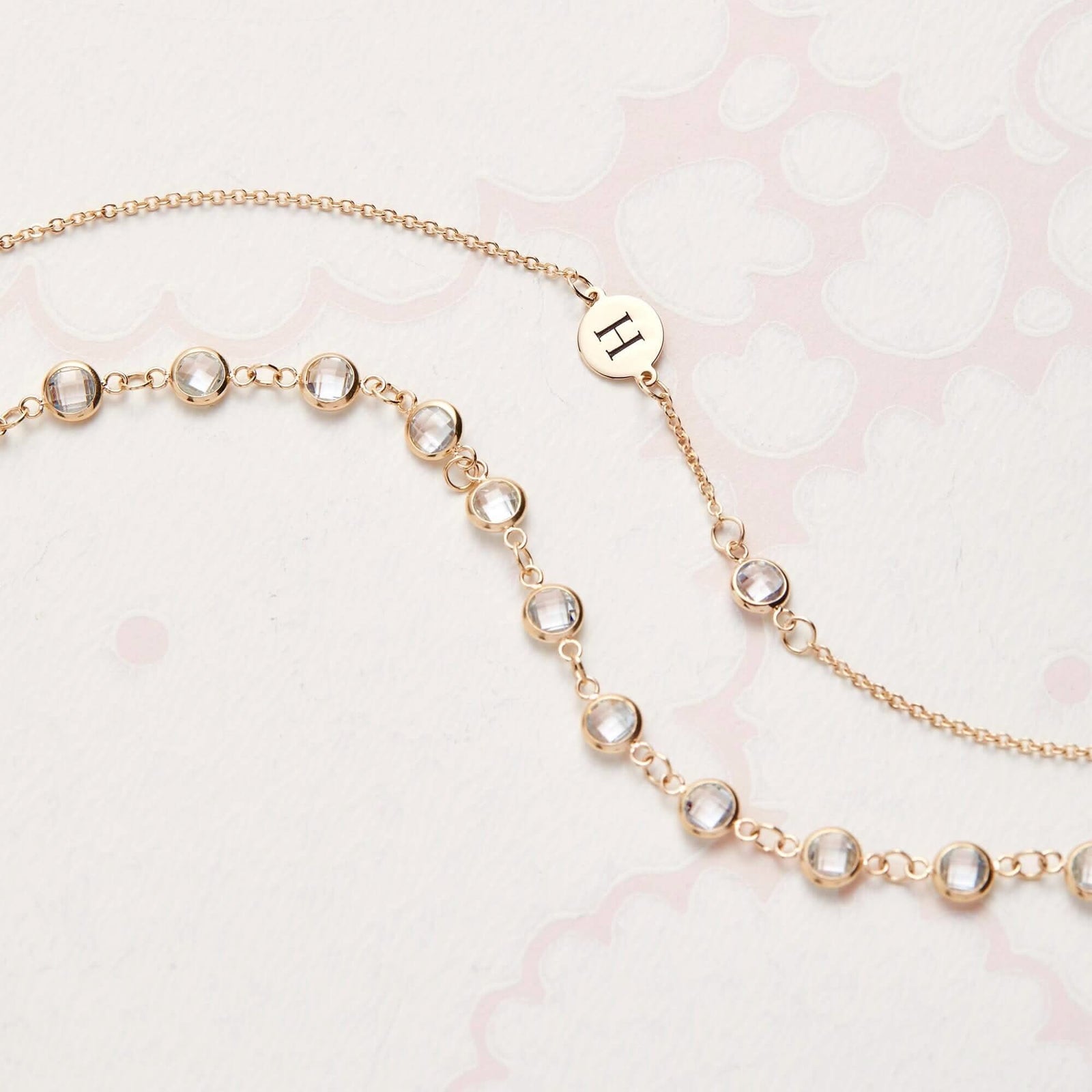 1 Letter & 1 Petite Birthstone Bracelet in 14k Gold