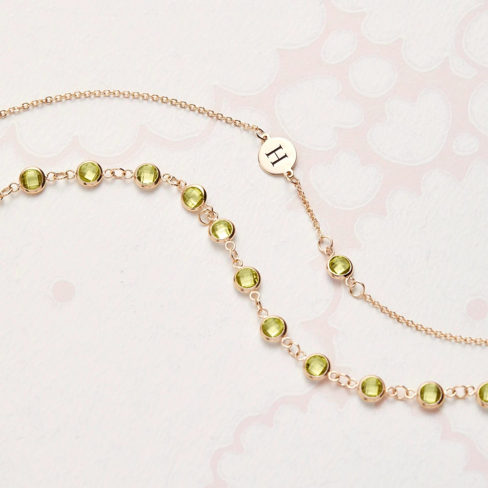 1 Letter & 1 Petite Peridot Necklace in 14k Gold (August)