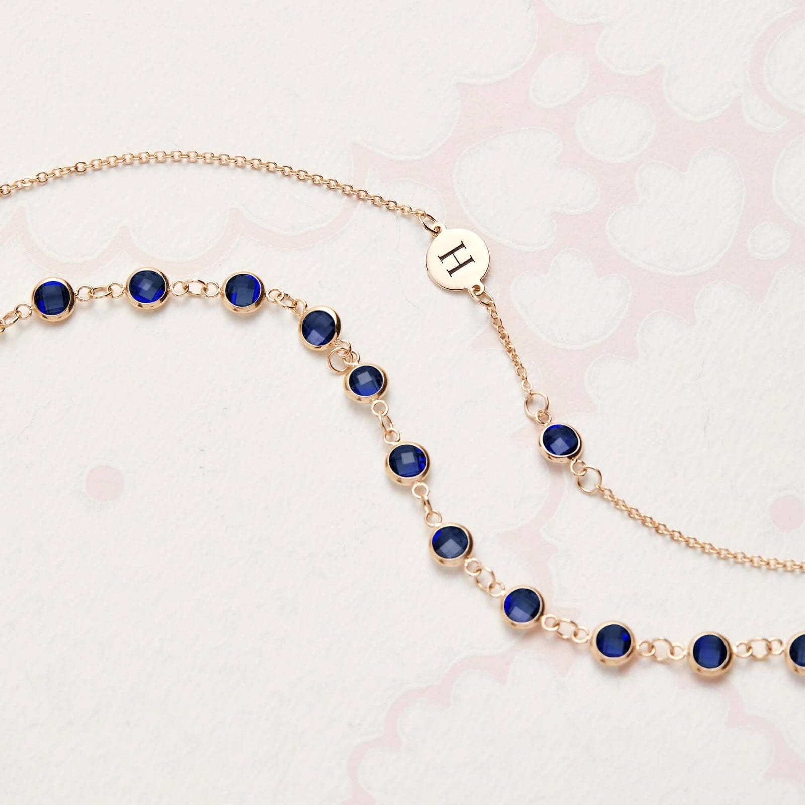 1 Letter & 1 Petite Sapphire Bracelet in 14k Gold (September)