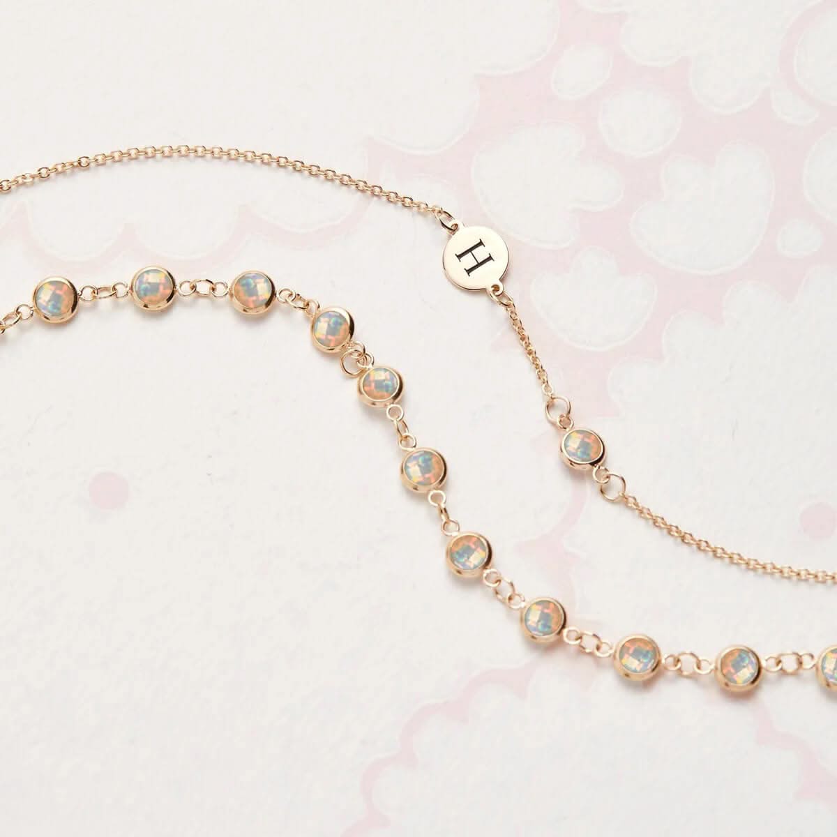 1 Letter & 1 Petite Opal Bracelet in 14k Gold (October)