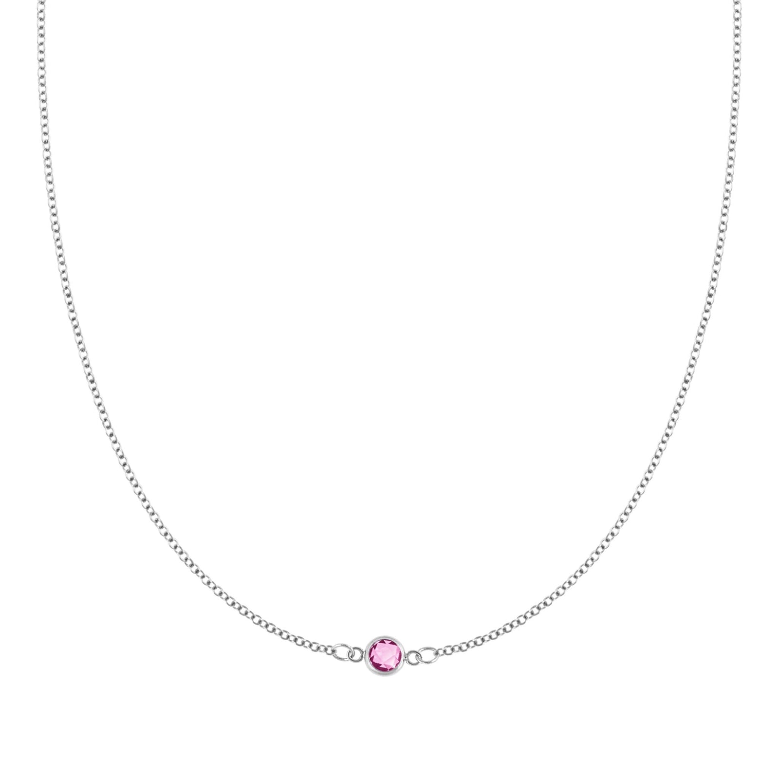 Petite 1 Pink Sapphire Necklace in 14k Gold (October)