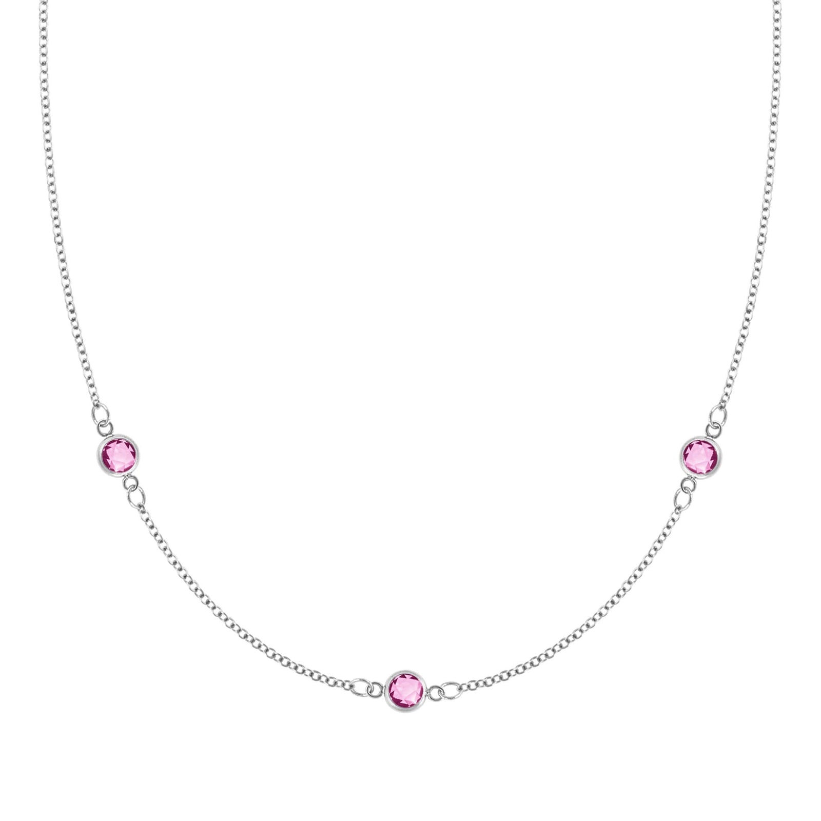 Bayberry 3 Pink Sapphire Necklace in 14k Gold (October)