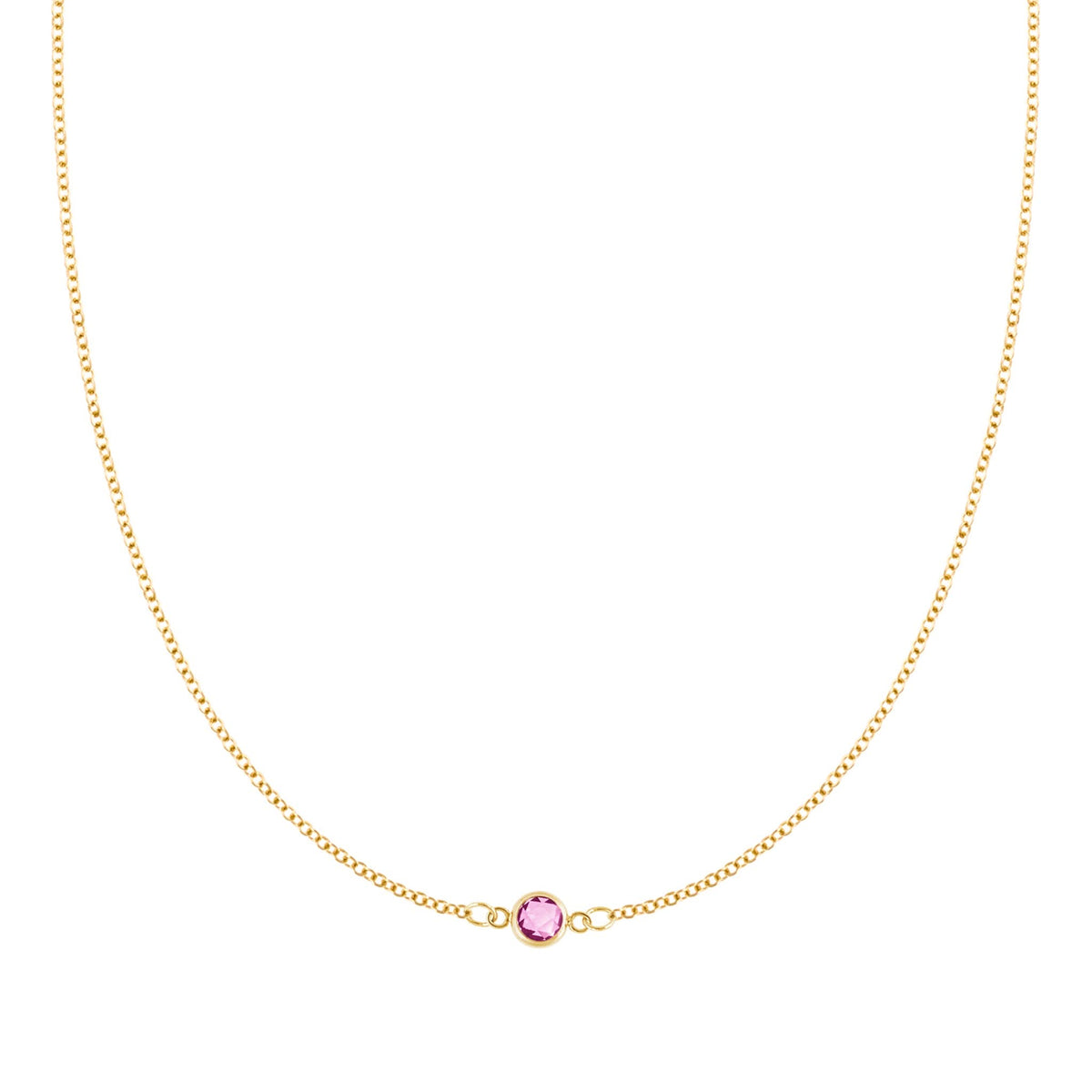 Petite 1 Pink Sapphire Necklace in 14k Gold (October)