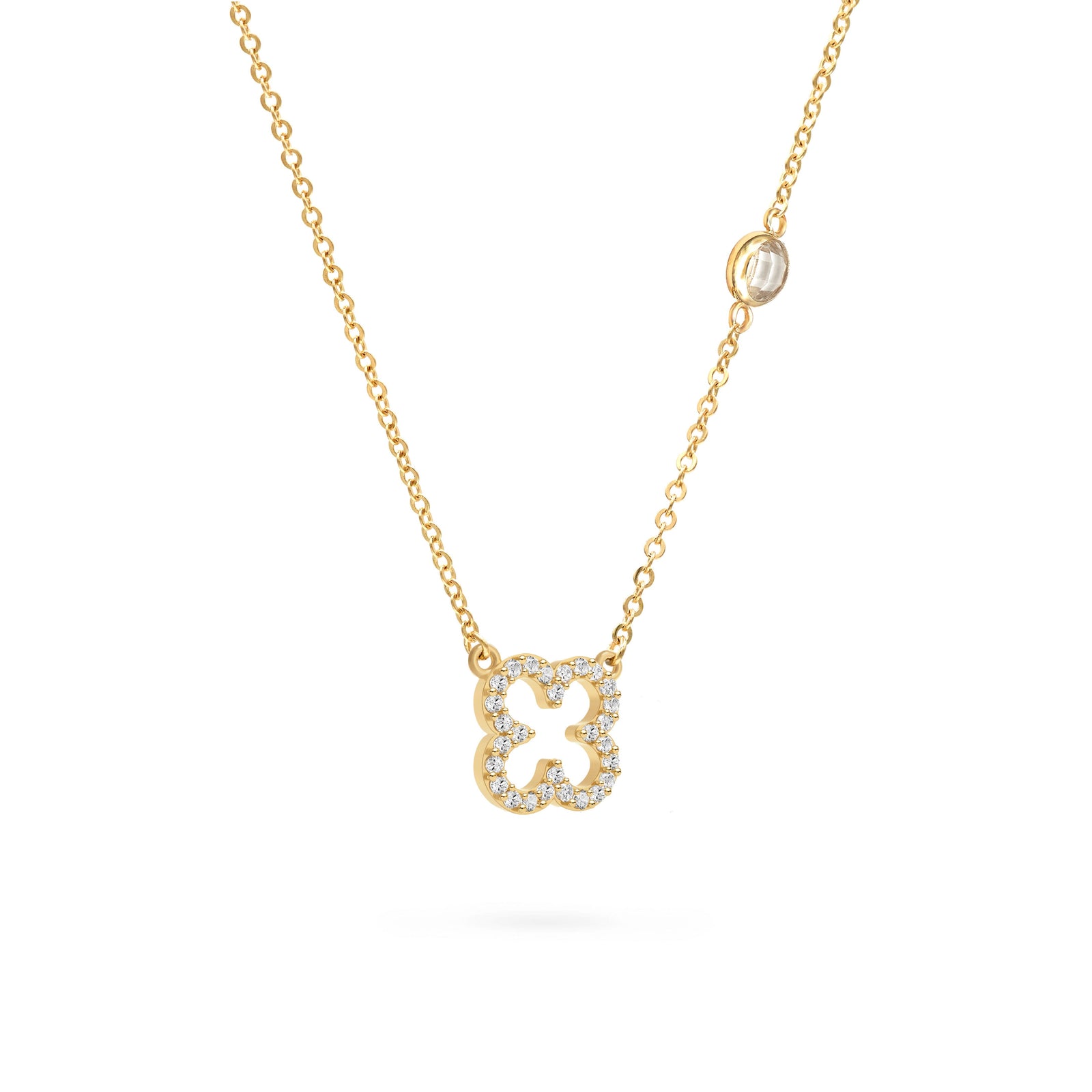 Diamond Clover & Birthstone Necklace in 14k Gold