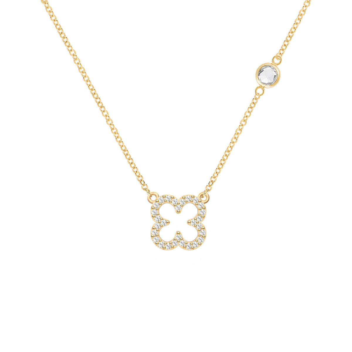 Diamond Clover & Birthstone Necklace in 14k Gold