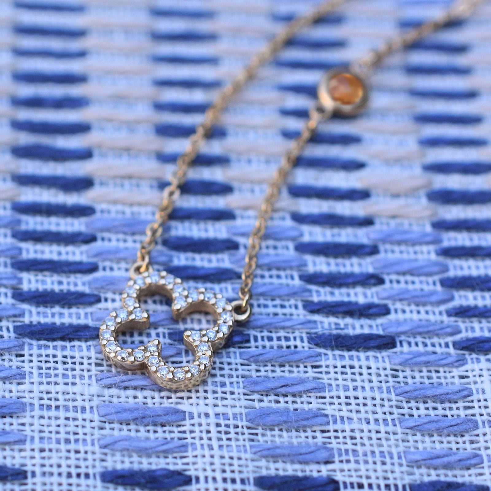 Diamond Clover & Citrine Necklace in 14k Gold (November)