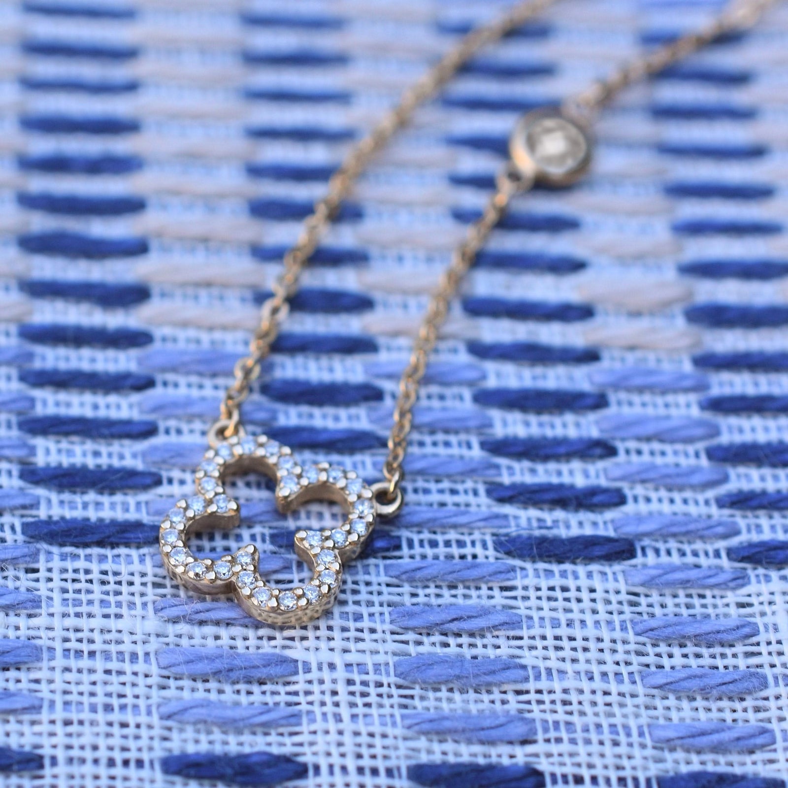 Diamond Clover & White Topaz Necklace in 14k Gold (April)