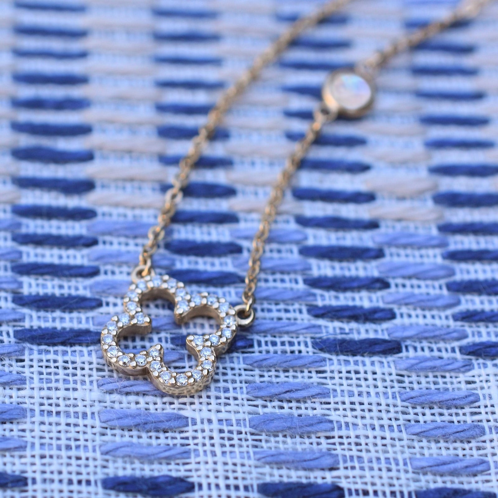 Diamond Clover & Moonstone Necklace in 14k Gold (June)