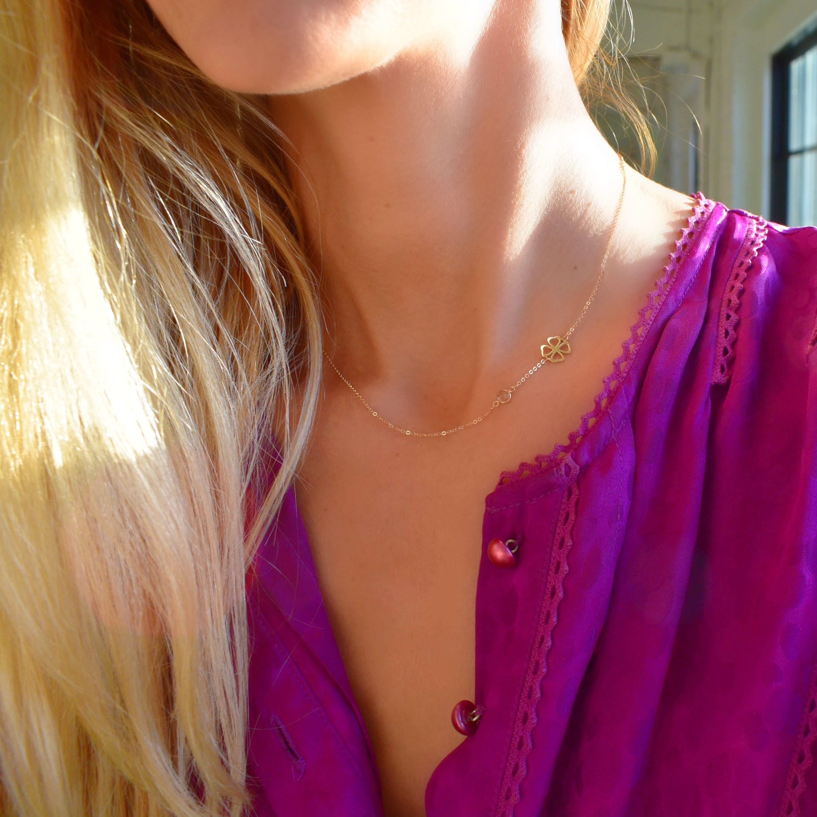 Clover & Petite 1 Birthstone Necklace in 14k Gold