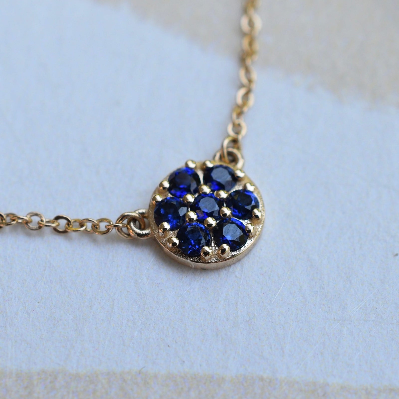 Rosecliff Sapphire Mini Necklace in Solid 14k Gold (September)