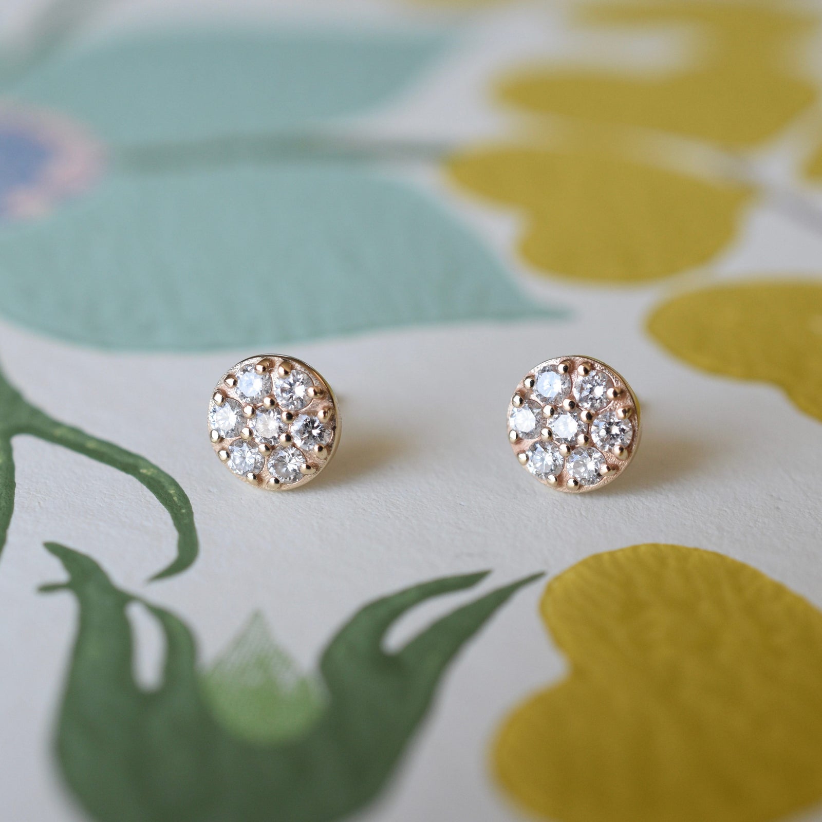 Rosecliff Diamond Mini Stud Earrings in Solid 14k Gold