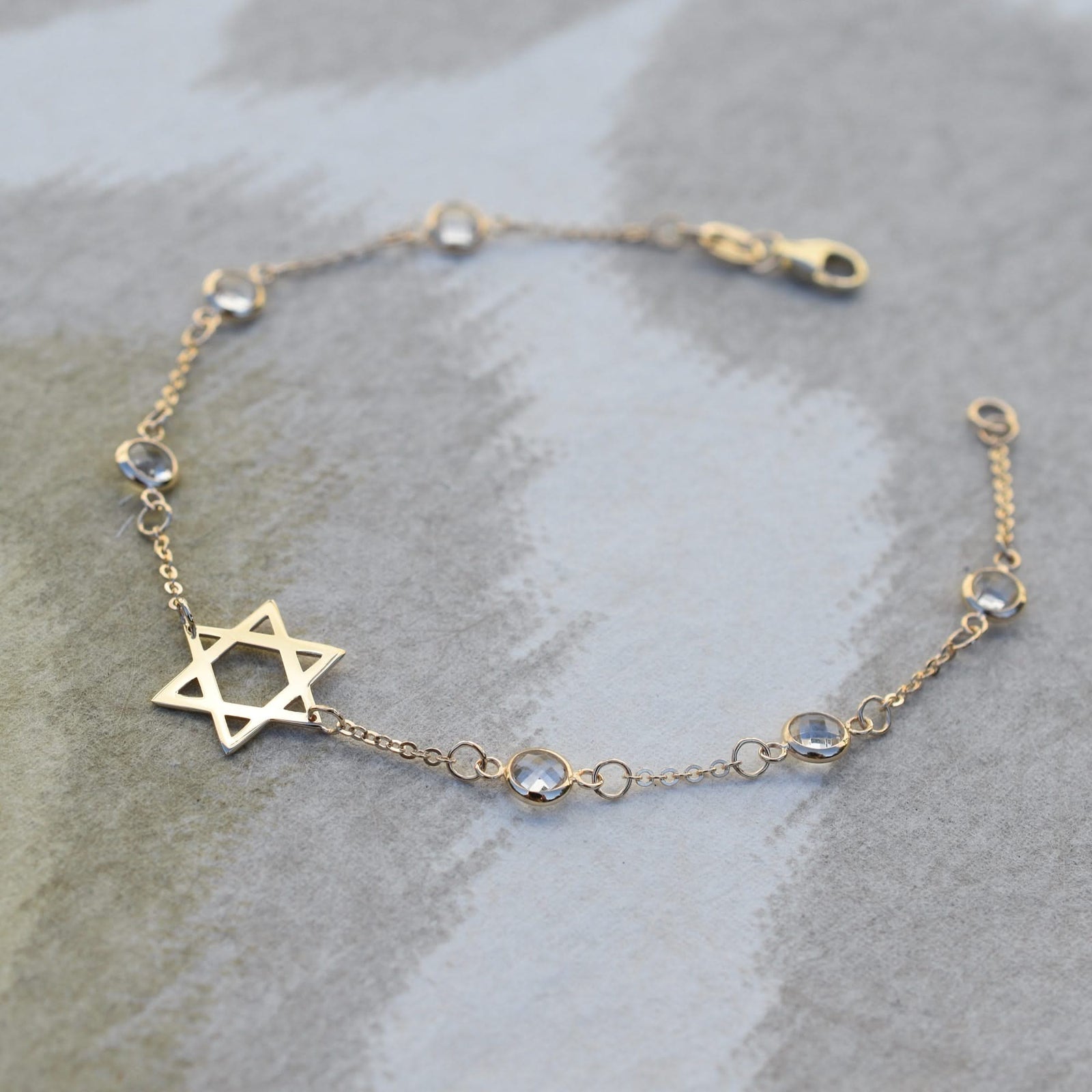 Bayberry White Topaz Star of David Bracelet in 14k Gold (April)
