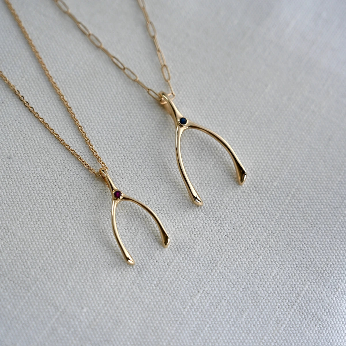 Small Wishbone Birthstone Pendant in 14K Gold