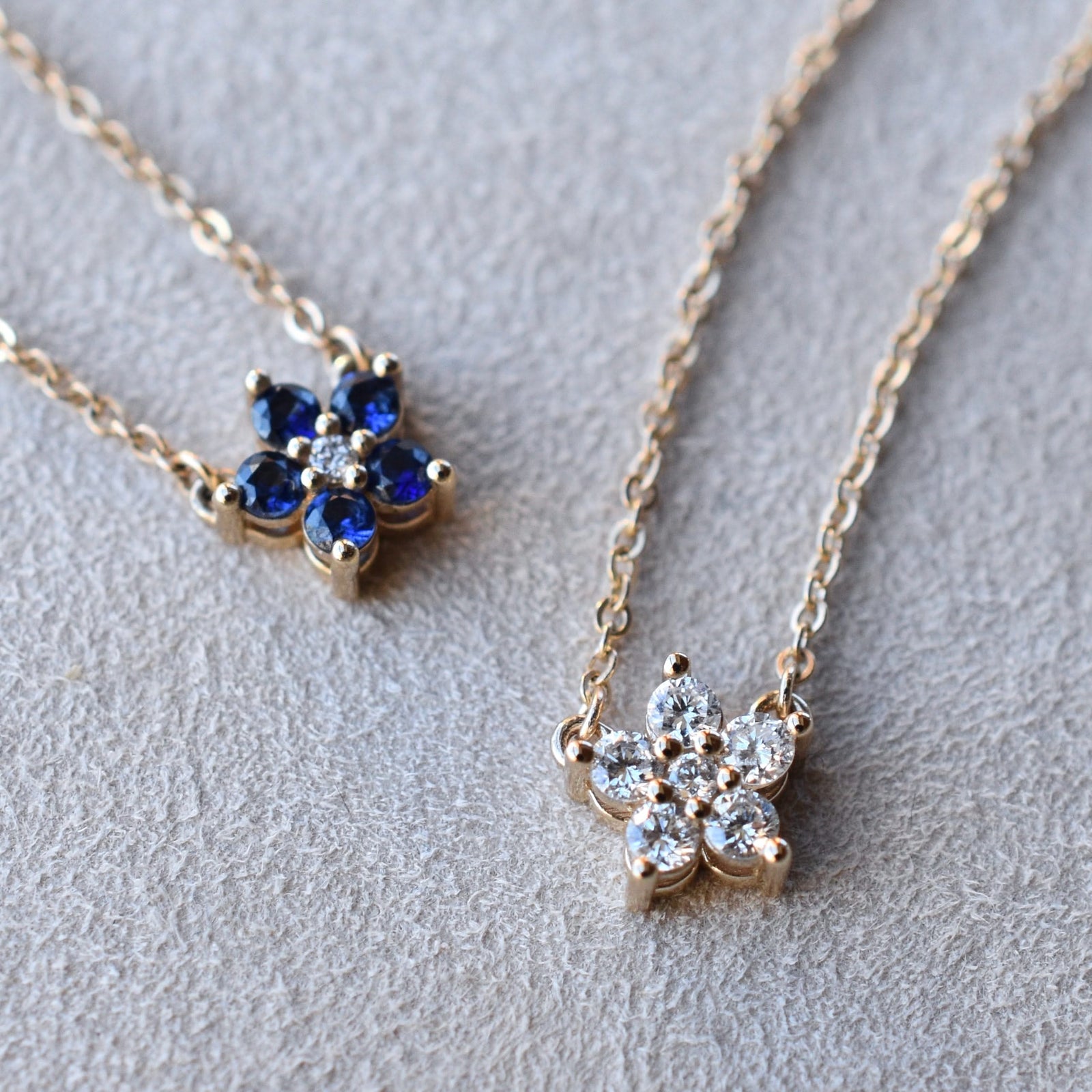Greenwich Mini Flower Sapphire & Diamond Necklace in 14k Gold (September)