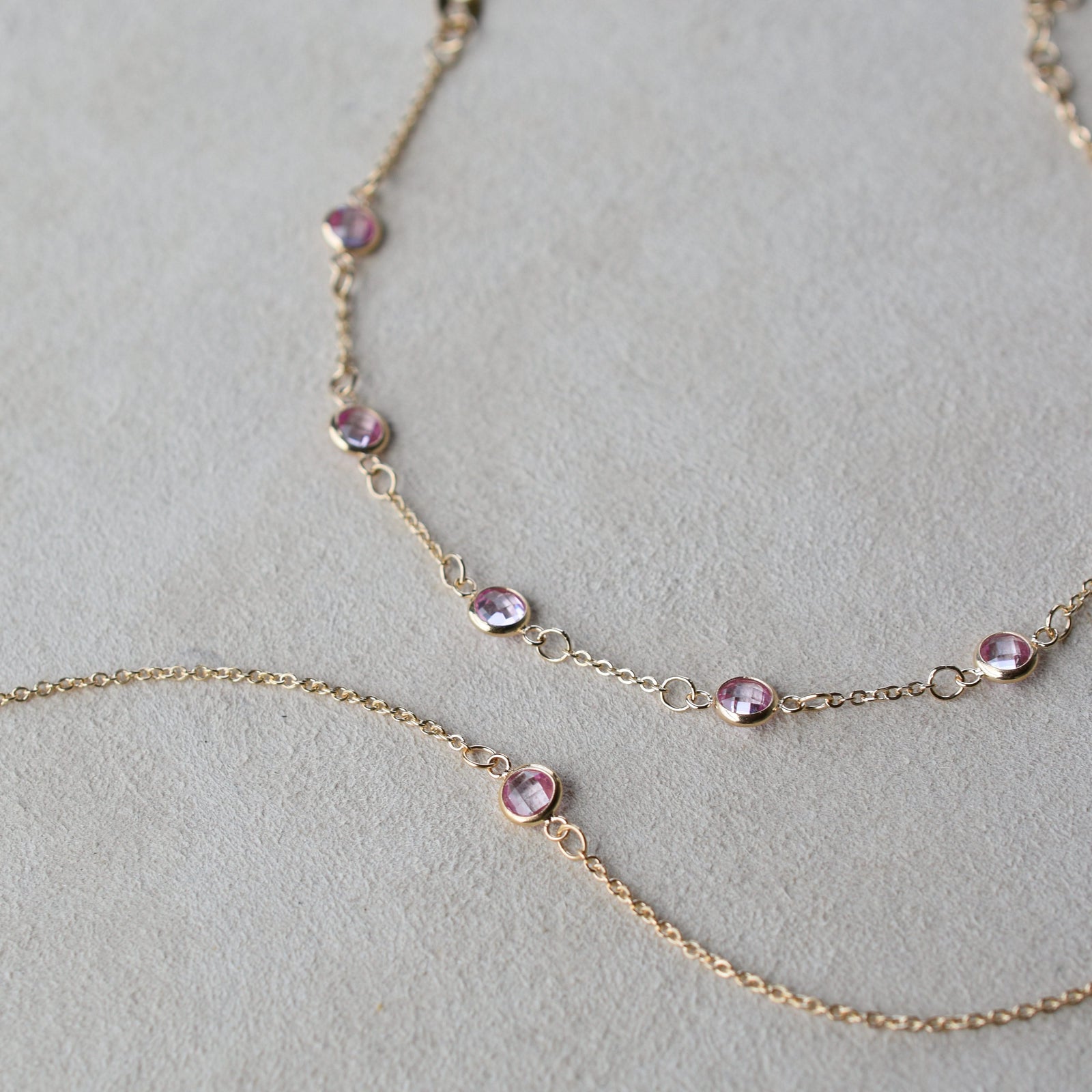 Petite 1 Pink Sapphire Bracelet in 14k Gold (October)
