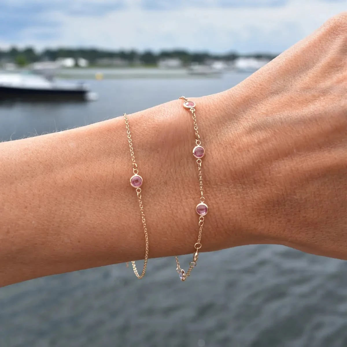 Bayberry 7 Pink Sapphire Bracelet in 14k Gold (October)