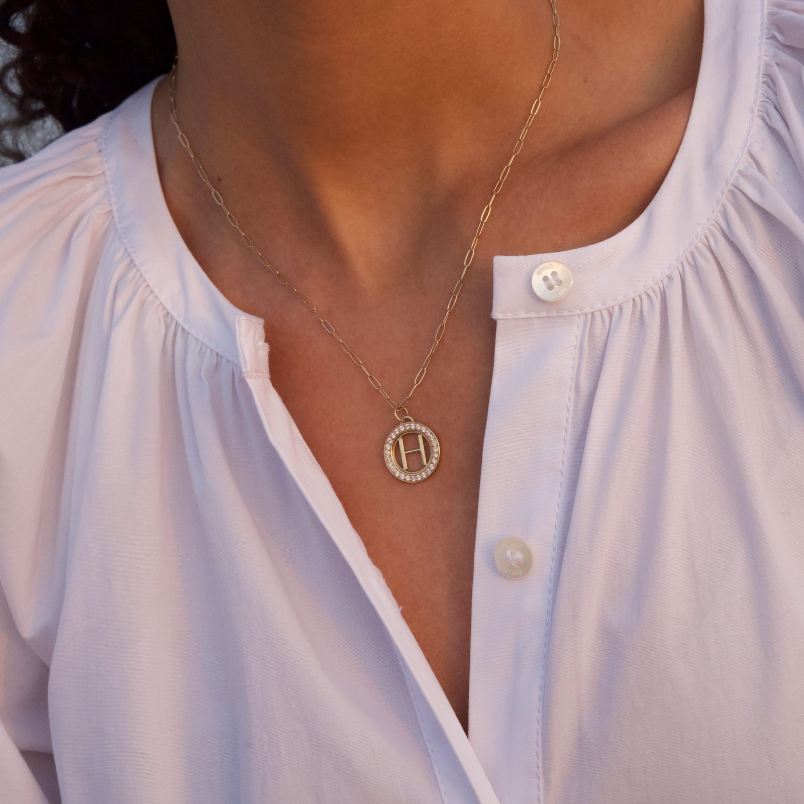 Letter & Diamond Pendant in 14k Gold (April)