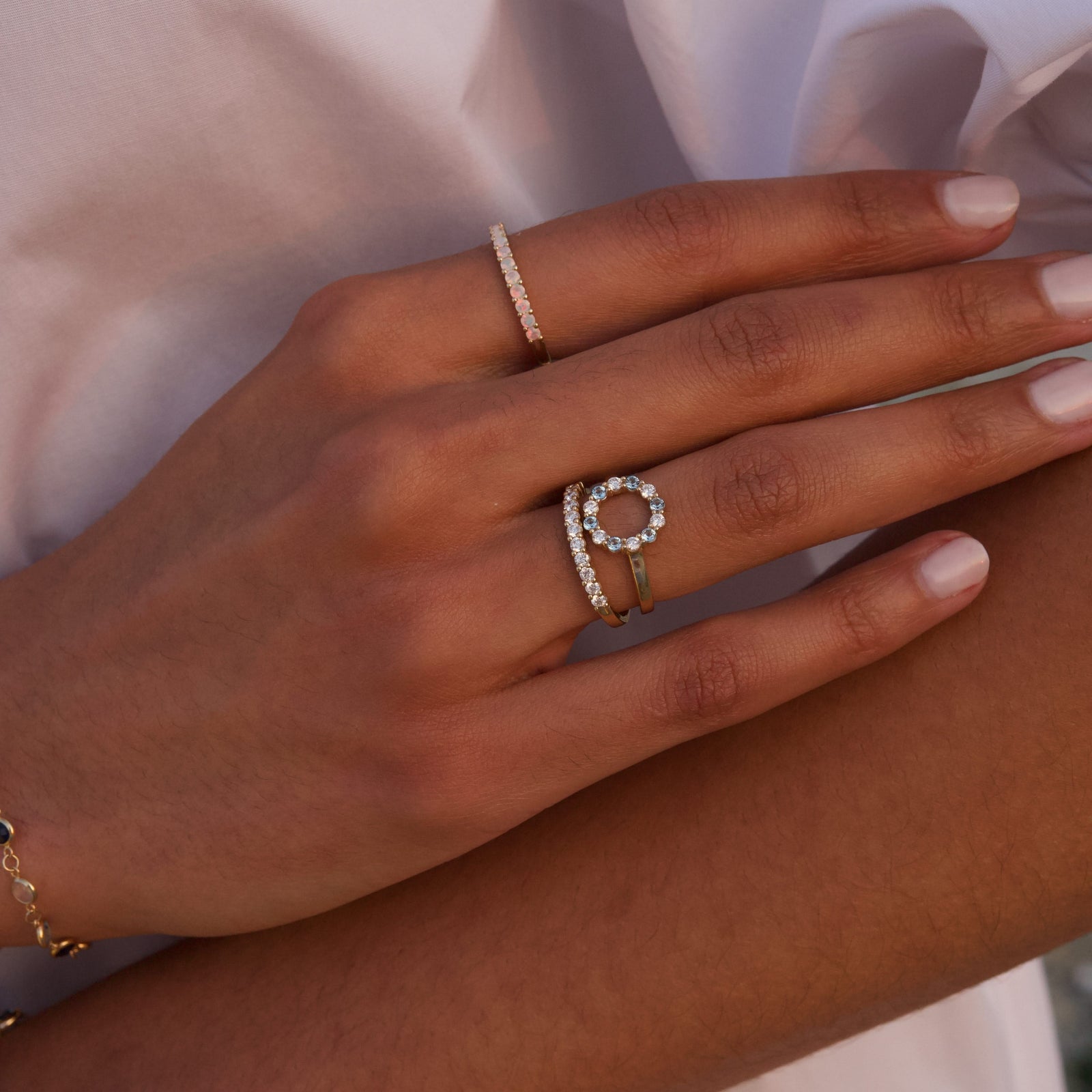 Rosecliff Small Circle Diamond & Nantucket Blue Topaz Ring in 14k Gold (December)