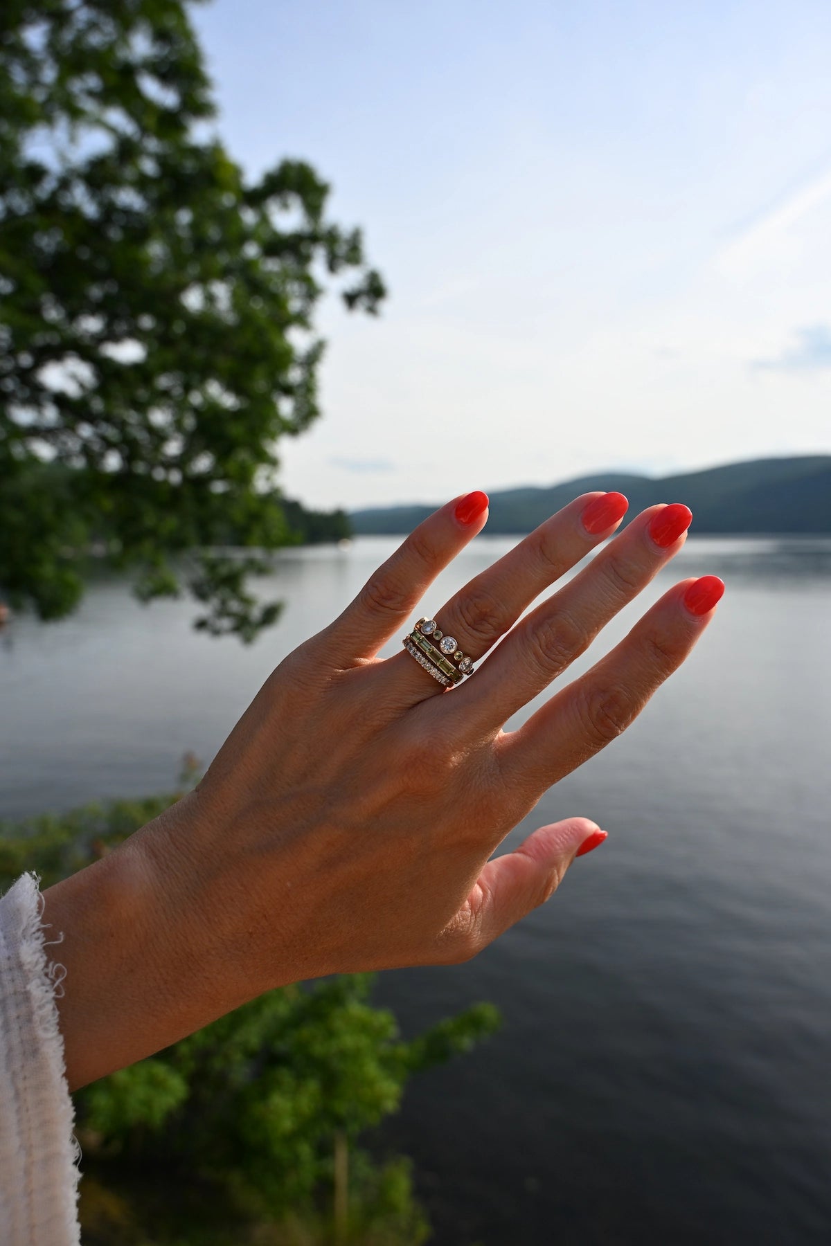 Barrington Diamond Band Ring with Peridots in 14k Gold (August)