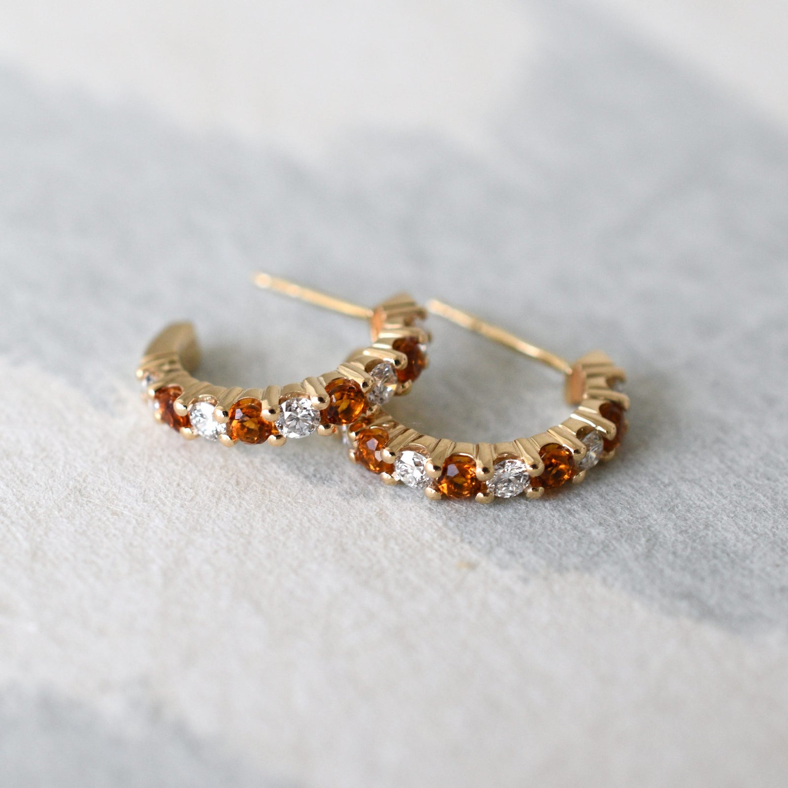 Rosecliff Diamond & Citrine Huggie Hoop Earrings in 14k Gold (November)