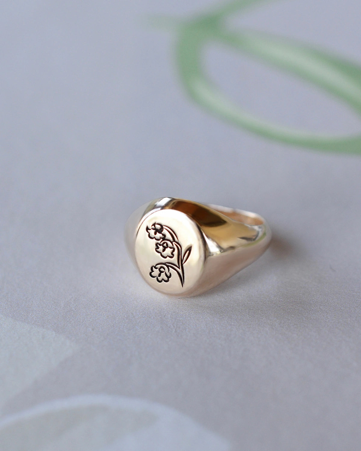 Signet Birth Flower Ring in 14k Gold