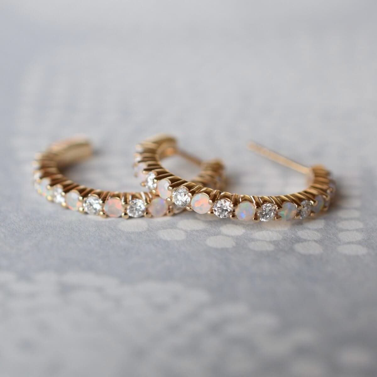 Rosecliff Diamond & Opal Hoop Earrings in 14k Gold (October)