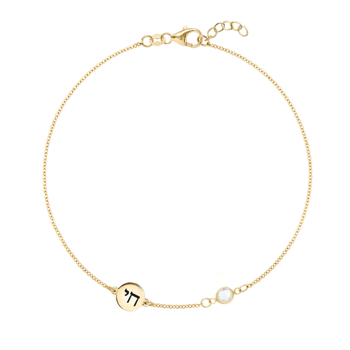 Chai Disc & Petite 1 Birthstone Bracelet in 14k Gold