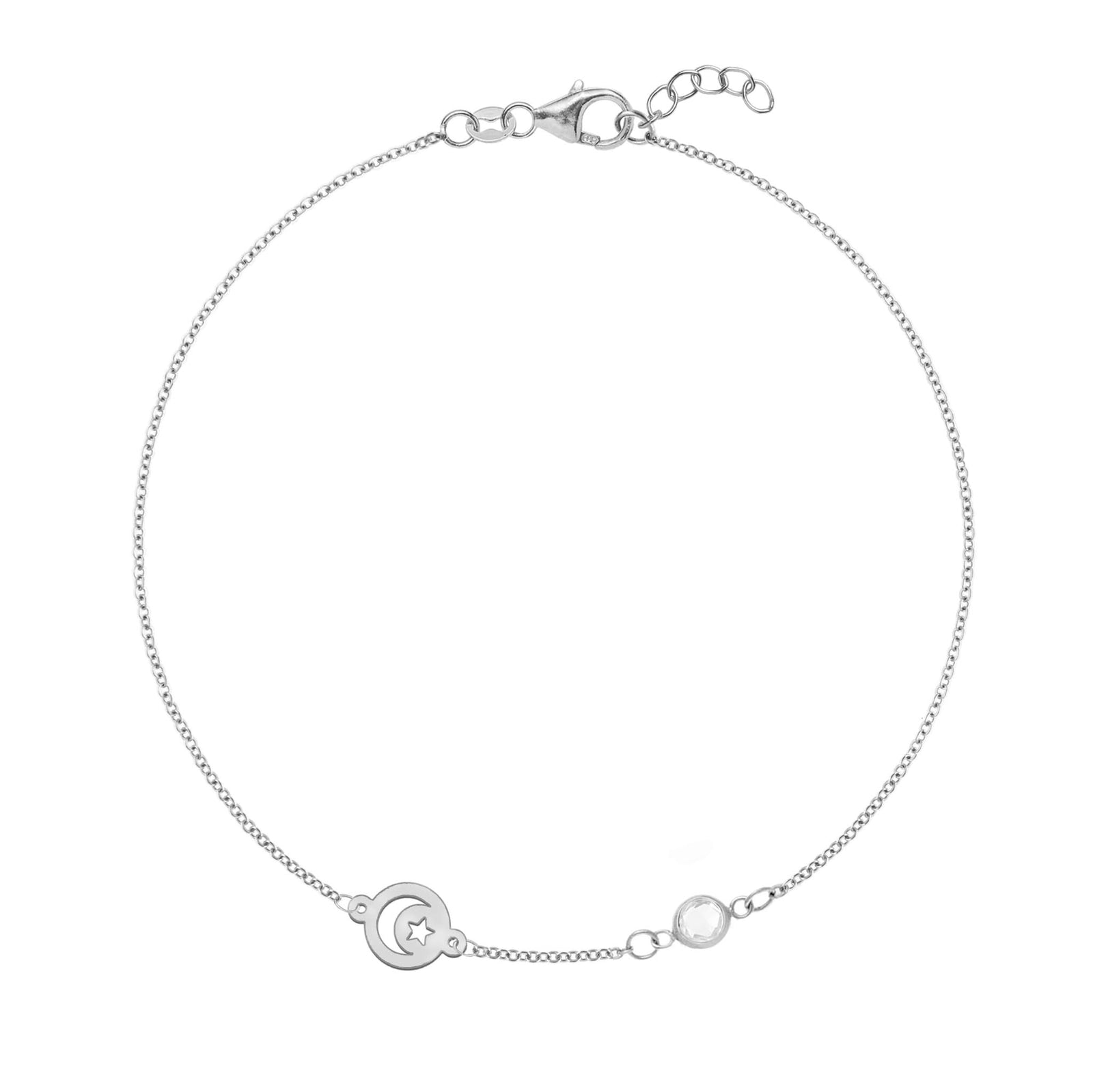 Crescent & Star Disc & Petite 1 Birthstone Bracelet in 14k Gold