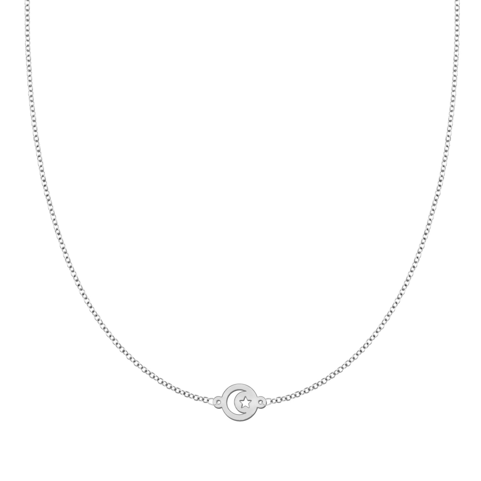 Crescent & Star Disc Necklace in 14k Gold