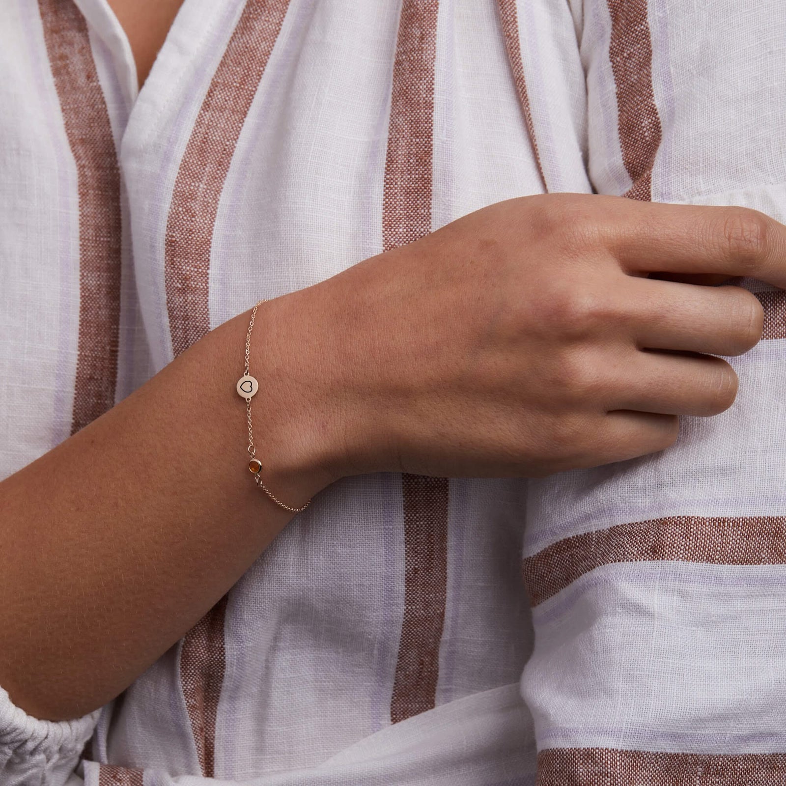 Heart Disc & Petite 1 Birthstone Bracelet in 14k Gold