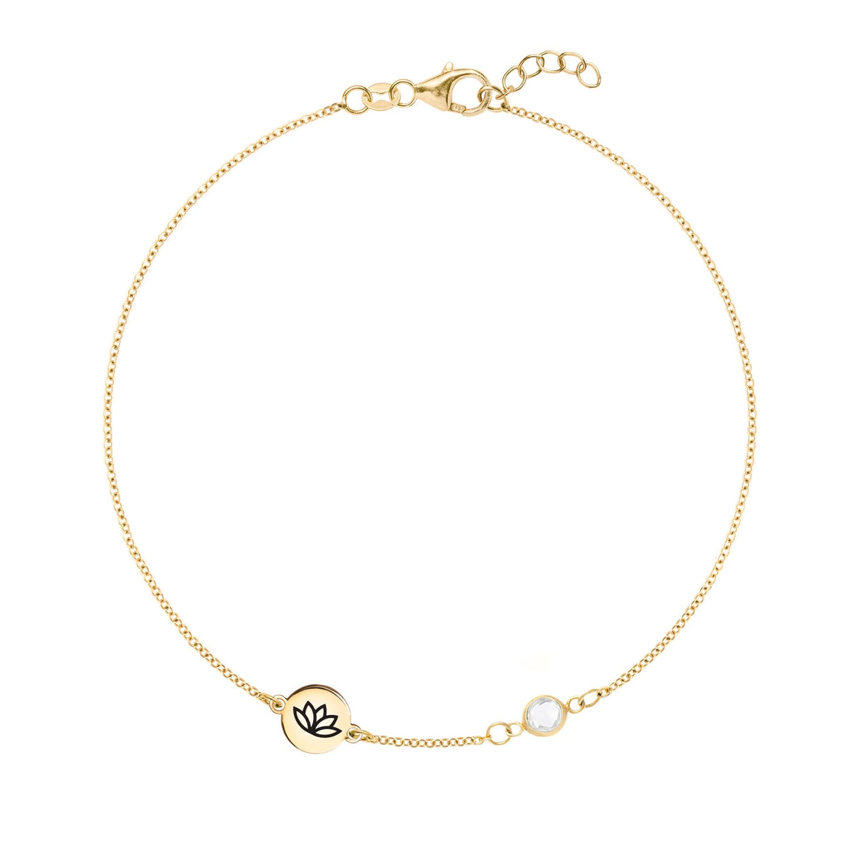 Lotus Disc & Petite 1 Birthstone Bracelet in 14k Gold