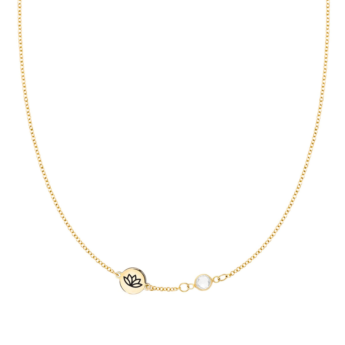 Lotus Disc & Petite 1 Birthstone Necklace in 14k Gold
