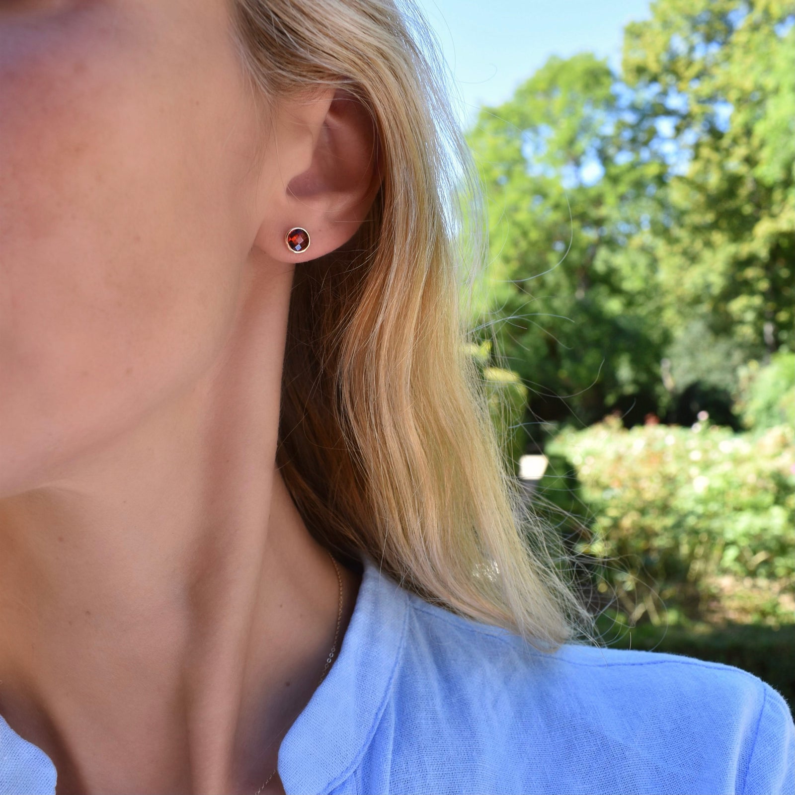 Grand Garnet Stud Earrings in 14k Gold (January)