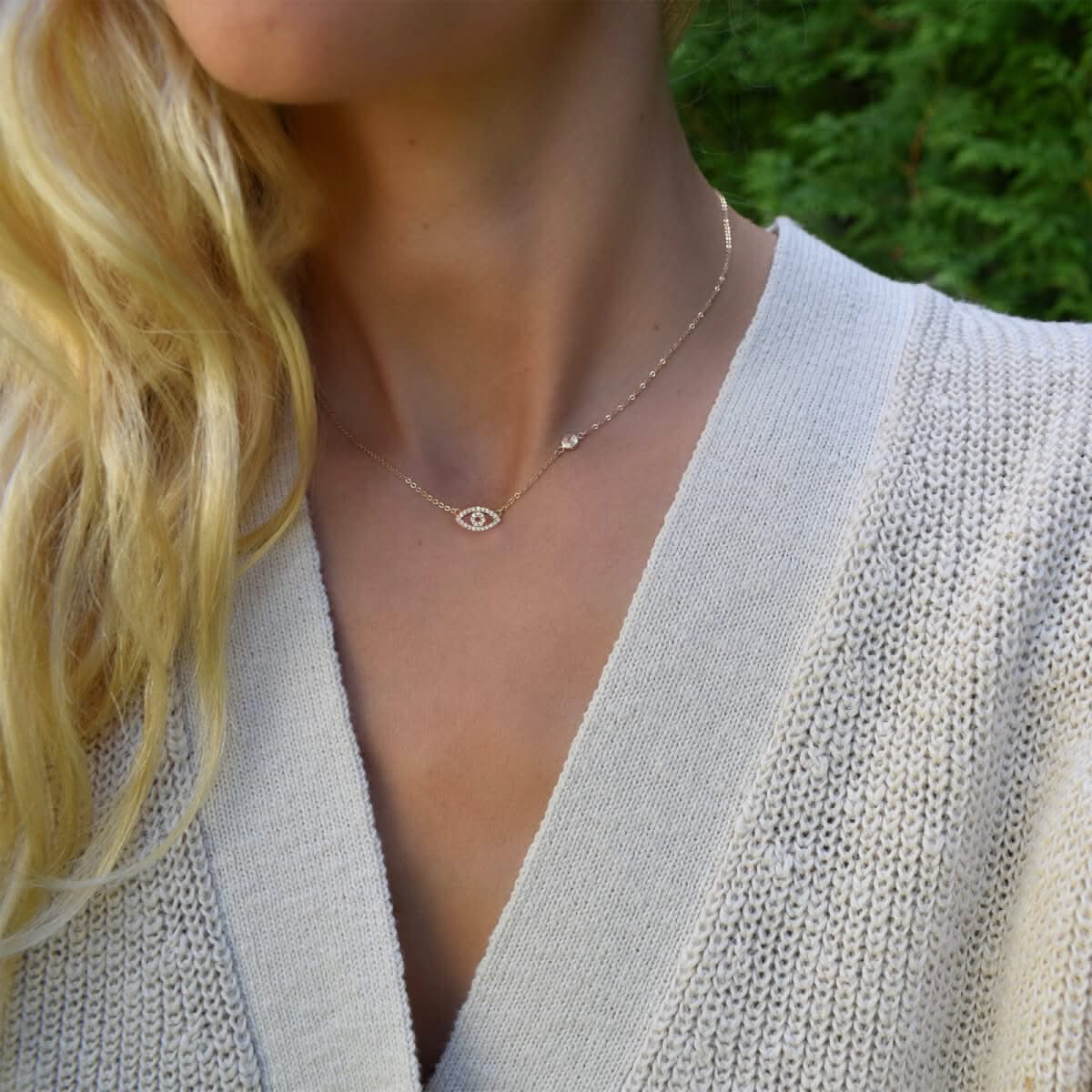 Diamond Evil Eye & Birthstone Necklace in 14k Gold