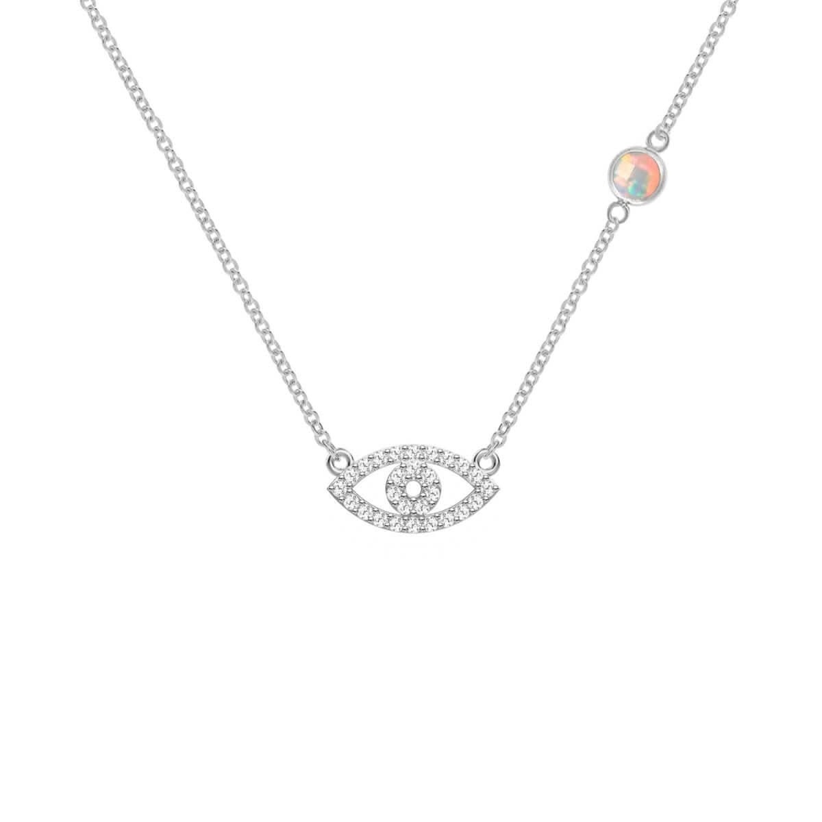 Diamond Evil Eye & Opal Necklace in 14k Gold (October)