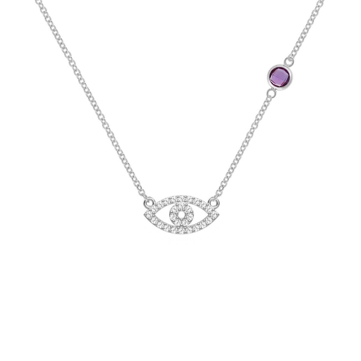 Diamond Evil Eye & Amethyst Necklace in 14k Gold (February)