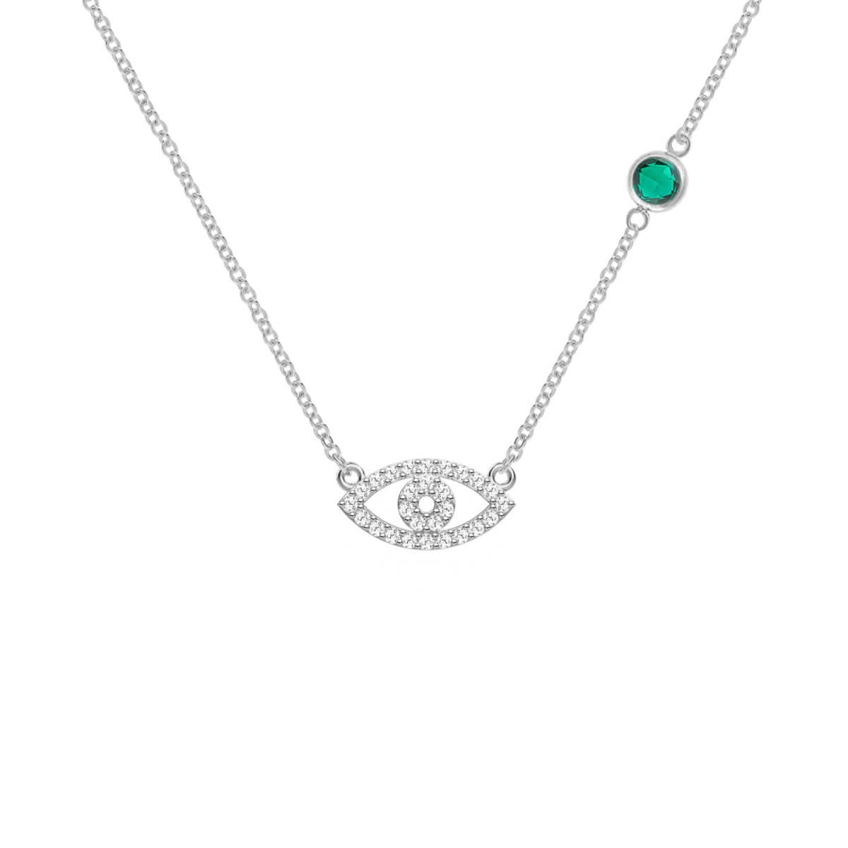 Diamond Evil Eye & Emerald Necklace in 14k Gold (May)