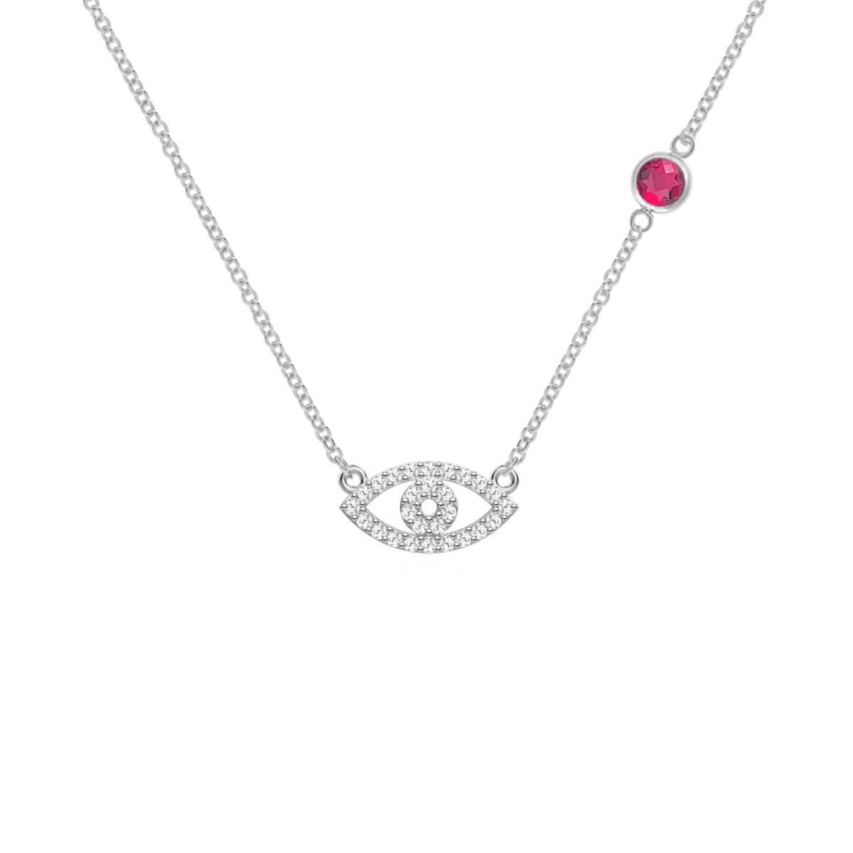 Diamond Evil Eye & Ruby Necklace in 14k Gold (July)