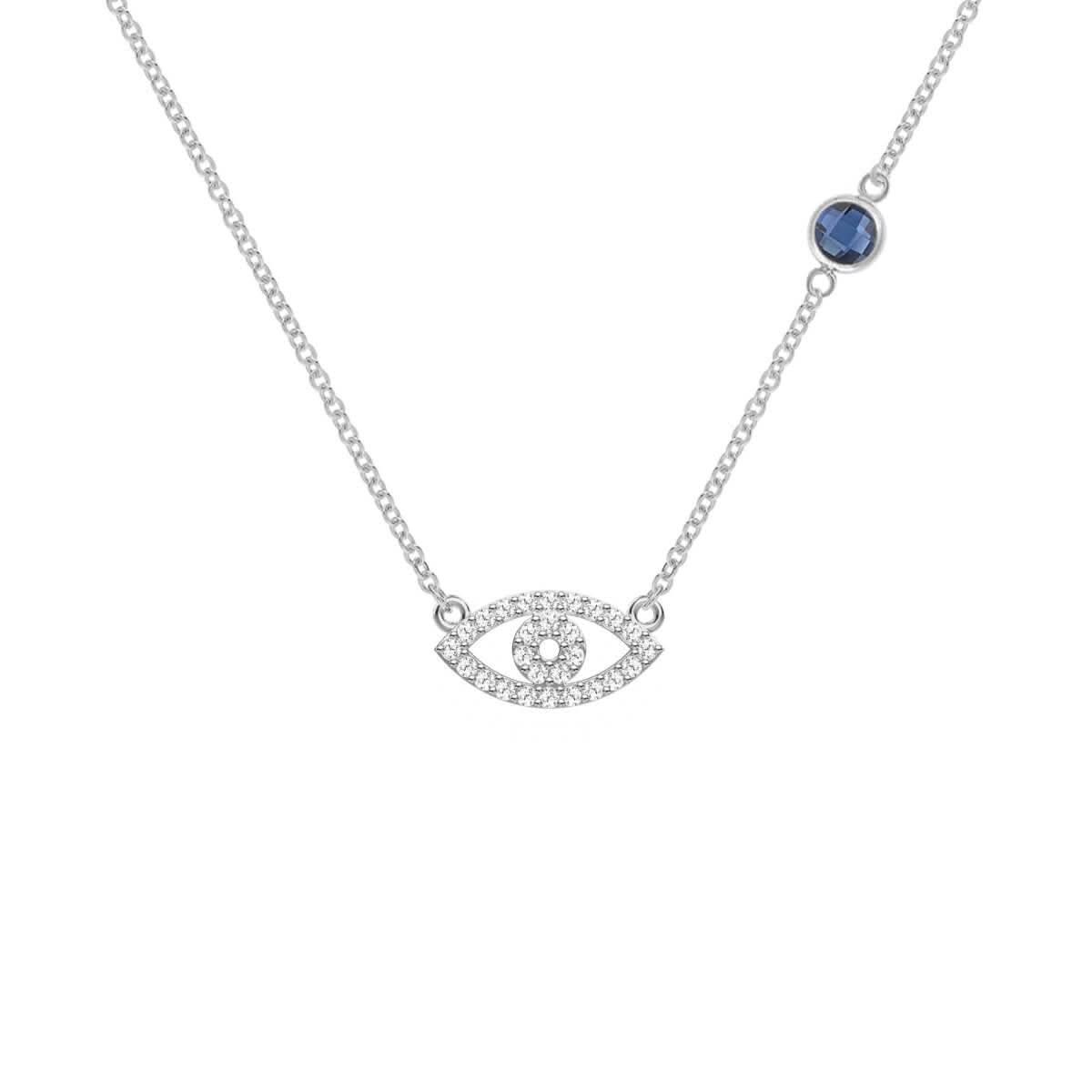 Diamond Evil Eye & Sapphire Necklace in 14k Gold (September)