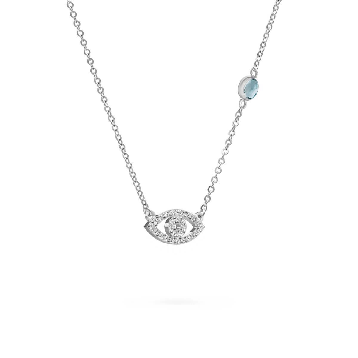 Diamond Evil Eye & Nantucket Blue Topaz Necklace in 14k Gold (December)
