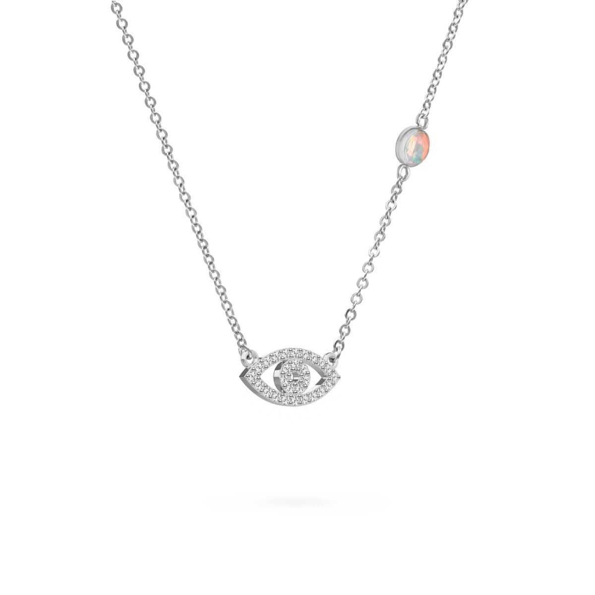 Diamond Evil Eye & Opal Necklace in 14k Gold (October)