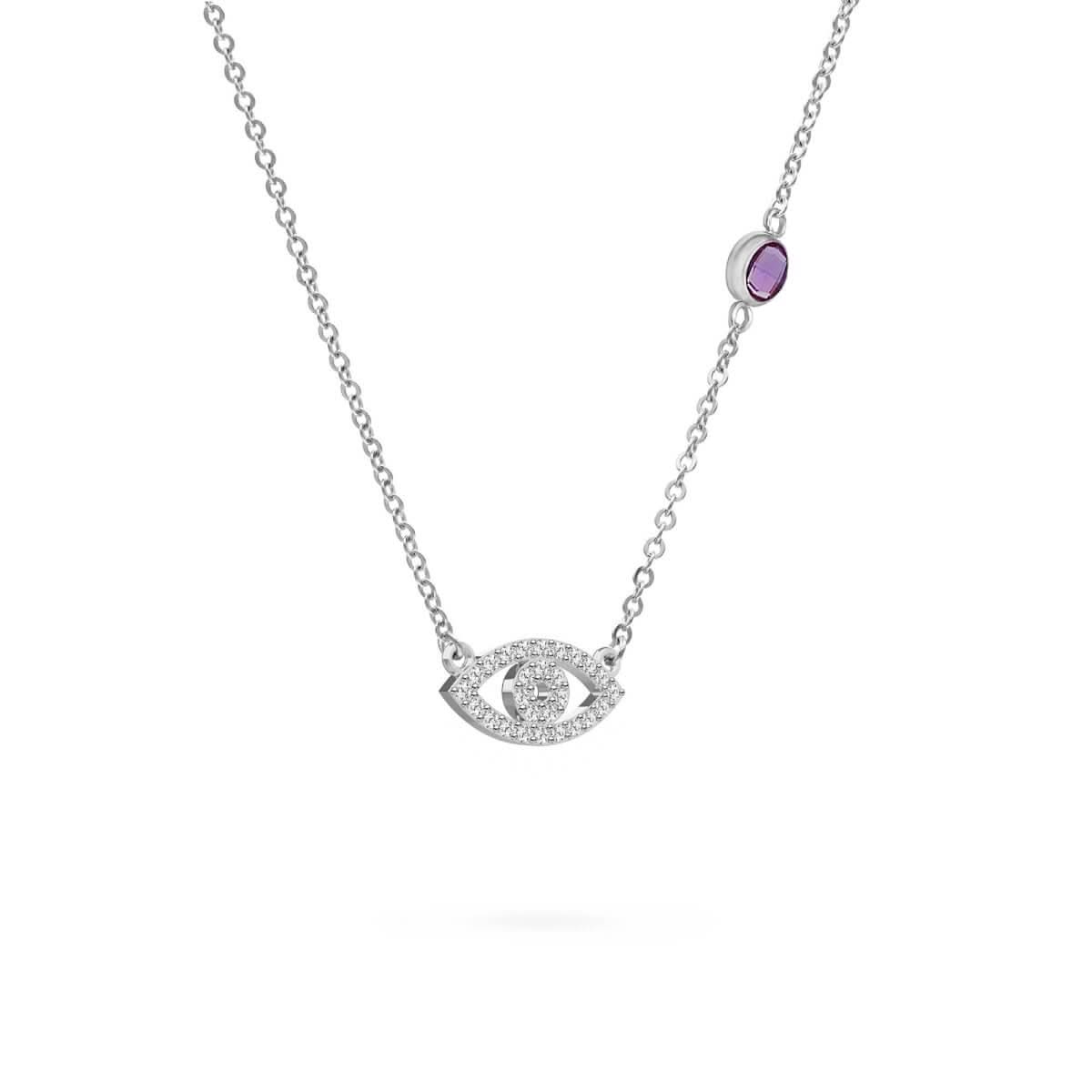 Diamond Evil Eye & Amethyst Necklace in 14k Gold (February)