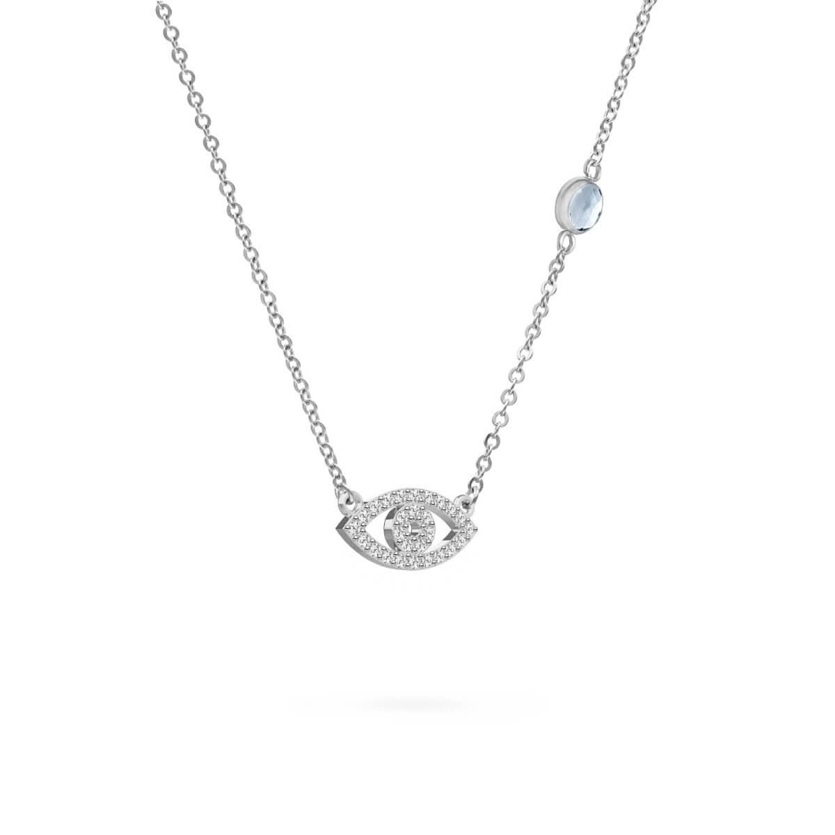 Diamond Evil Eye & Aquamarine Necklace in 14k Gold (March)